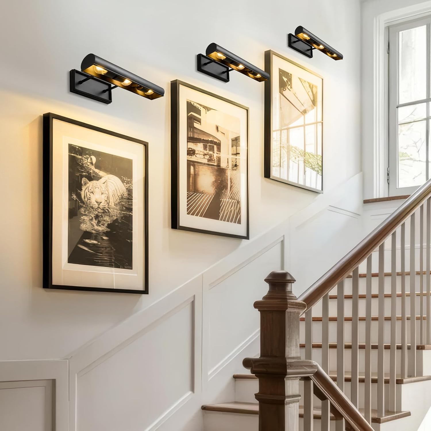 Black Hardwired Art Picture Light: 18 Inch Long Painting Lights - Brass Art Decor Display Wall Sconce Over Painting Frame - Gallery Artwork Lighting Lamps for Museum Portrait Bookcase 3 Bulbs Included