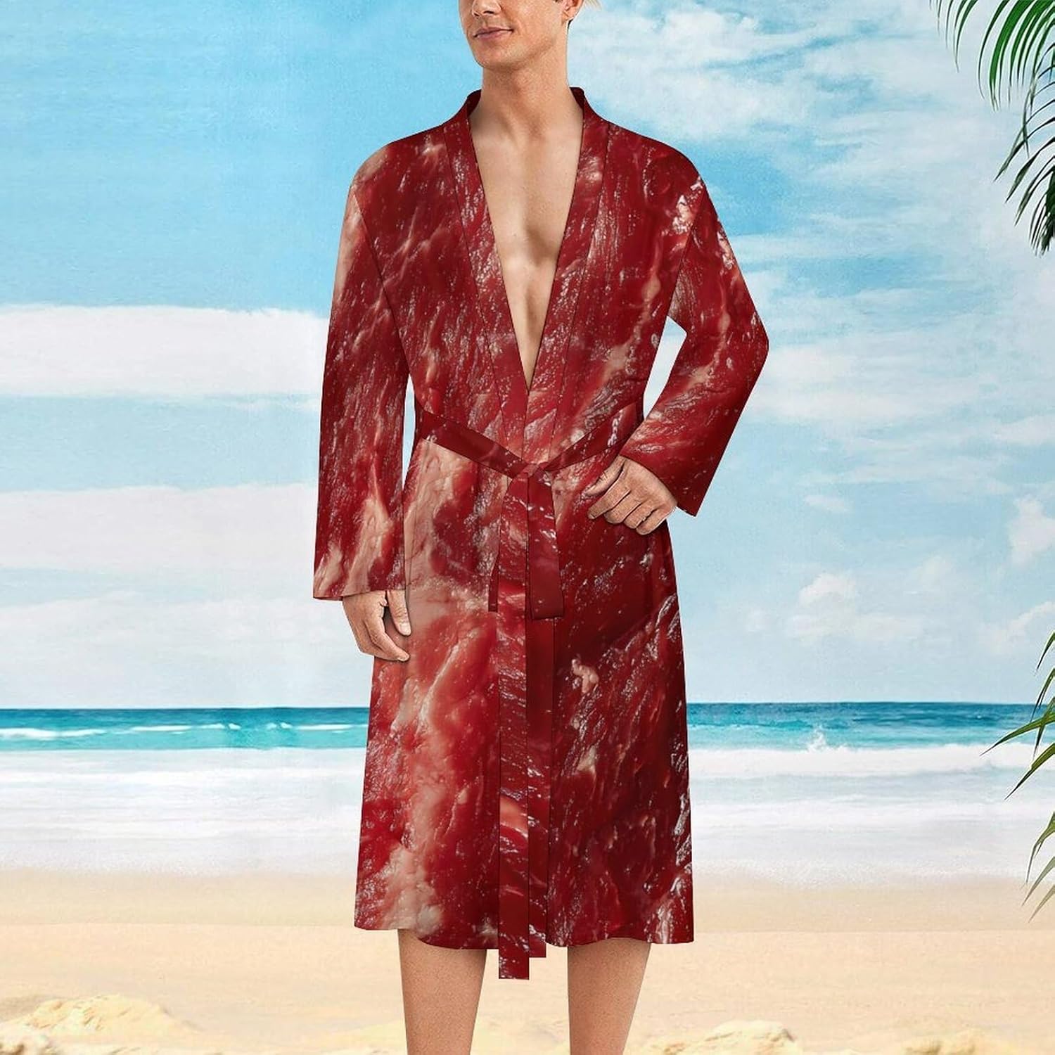 Meat Beef Mens Robe Long Bathrobe for Women Bath Robes Lightweight Soft Printed Sleepwear