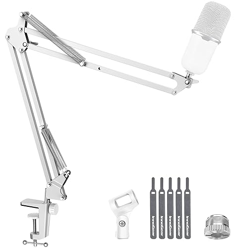 InnoGear Boom Arm Microphone Mic Stand for Blue Yeti HyperX QuadCast SoloCast Snowball Fifine Shure SM7B and Other Mic, White - White - Standard Mic Arm
