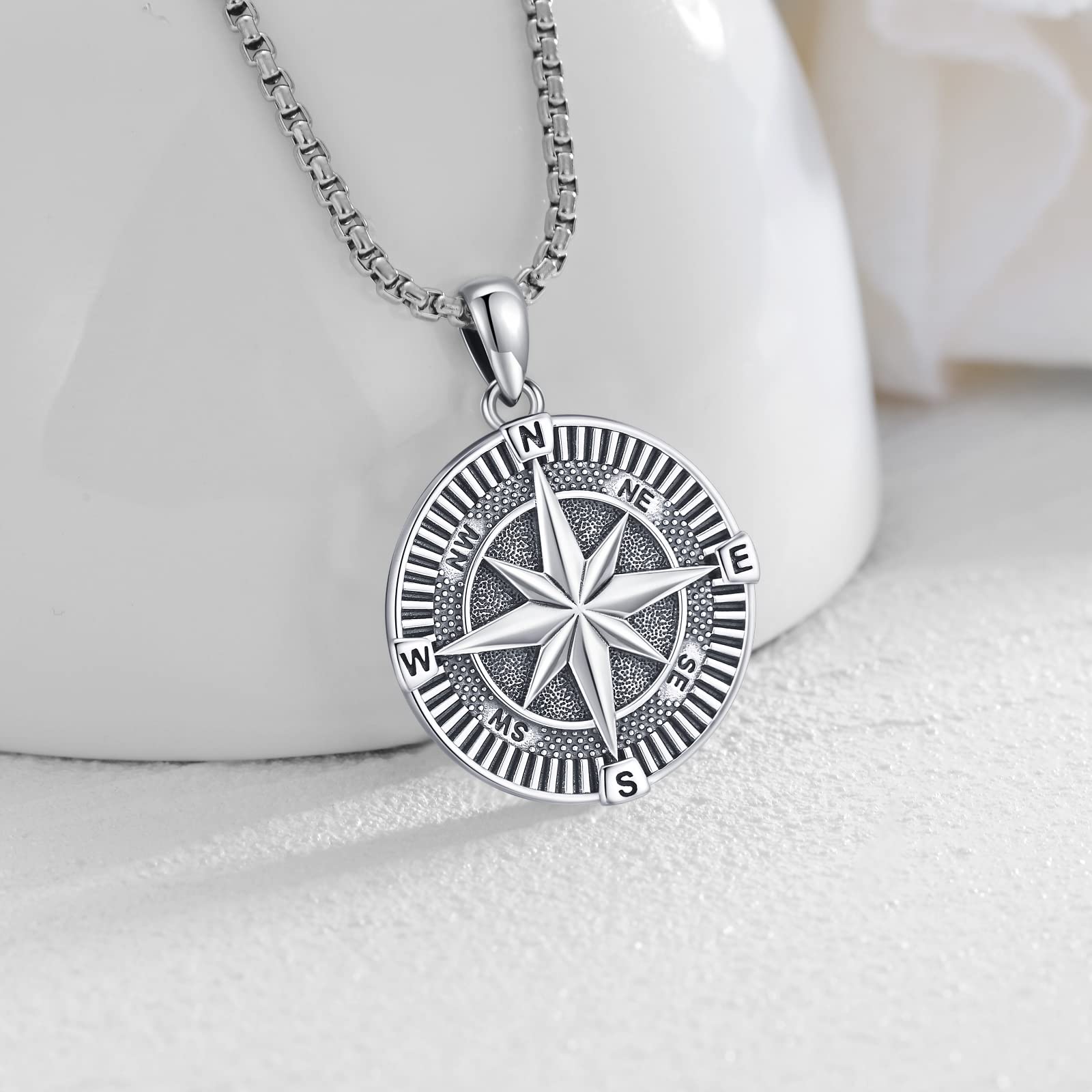 Eusense Brújula Collar 925 Plata de Ley Brújula Colgante Cadena Graduación Regalo Joyería para Hombre Mujer Día de la madre
