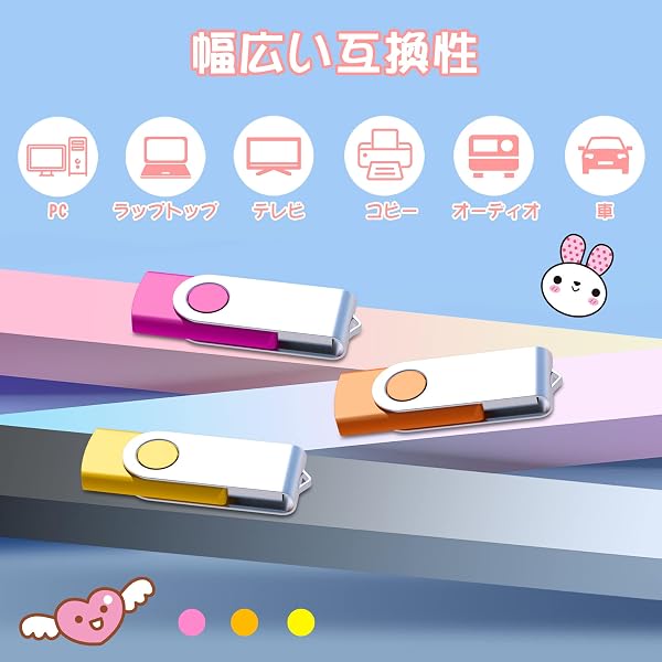 EASTBULL USBメモリ 8GB 3個セット フラッシュメモリー USB2.0 フラッシュドライブ 360° 回転式 防塵性能優れ ストラップ付き LEDライト付き (8GB 3色) - 3