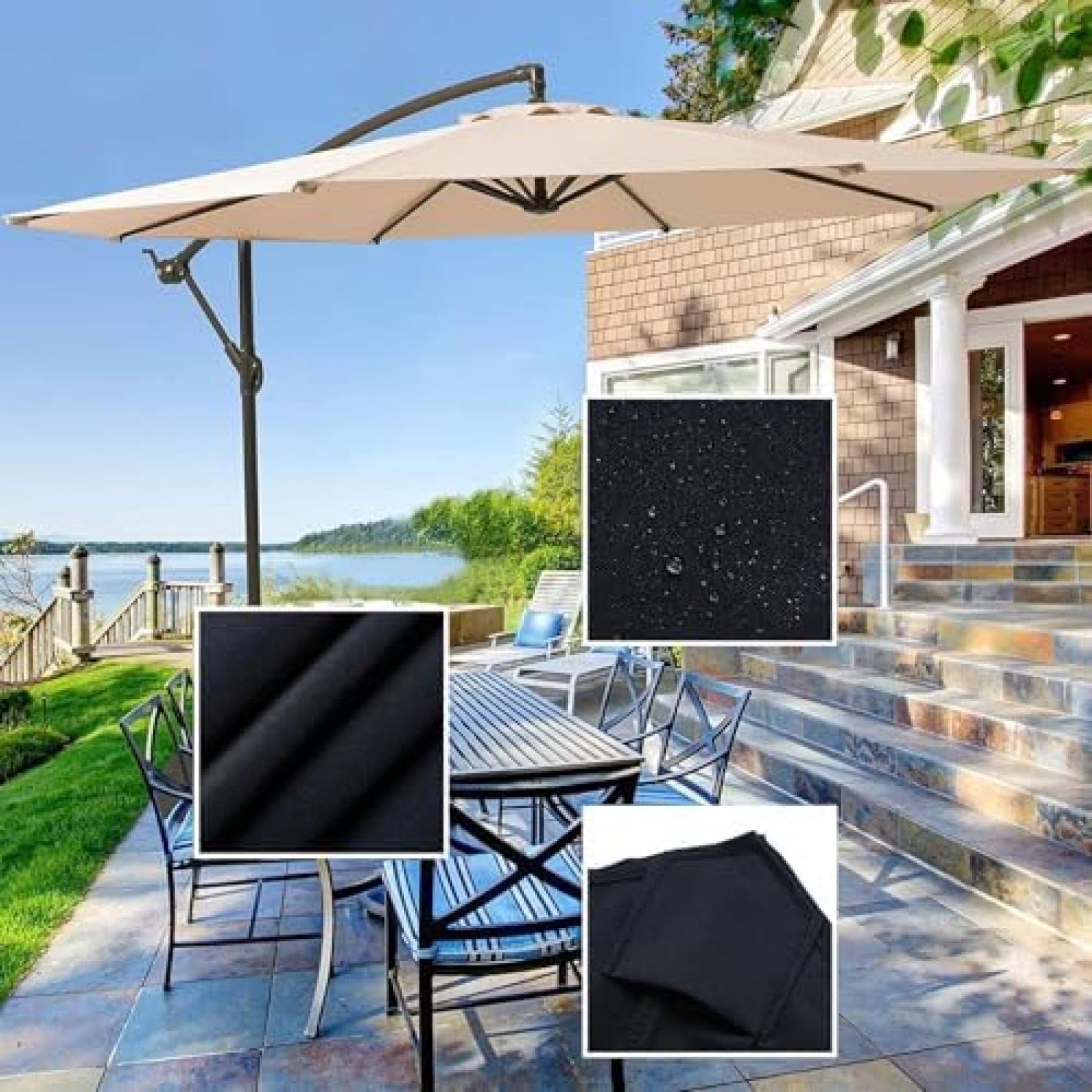 Parasol de Rechange Housses Pour Parasols de Jardin, 8 Bras, 4,0 m, Protection Uv, Convient Pour Terrasse Et Plage