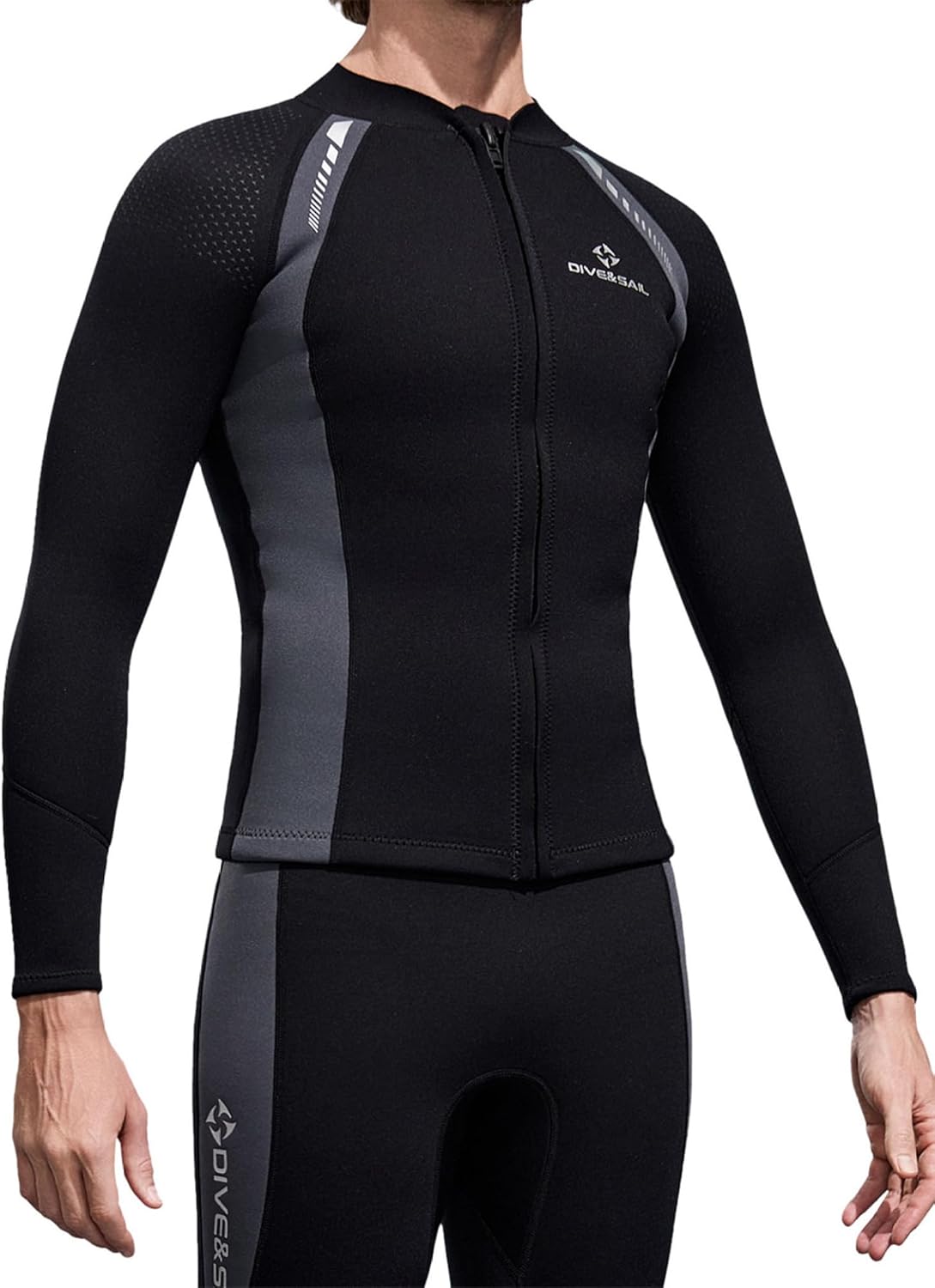 Adult Male Mm Neoprene Wetsuits Shirts Long Sleeve Zip Up UPF Jacket Rash Guards Top