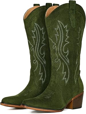 28% off: IUV Cowboy Boots For Women Western Cowgirl Boots with Chunky Heel Mid Calf Snip Toe …