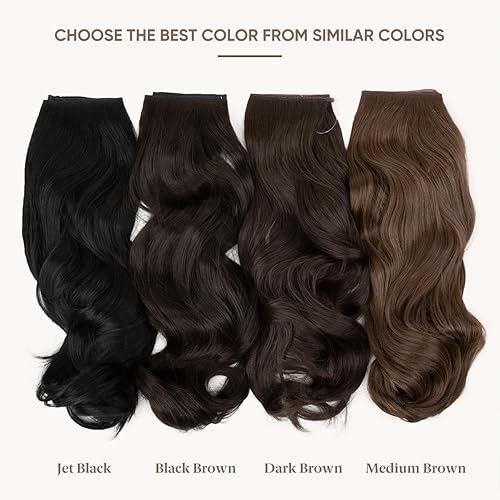 Miniatura 2 de SARLA Extensiones de cabello en aureola, color negro y café, largo, ondulado, rizado, cabello sintético para mujeres, con diadema de tamaño