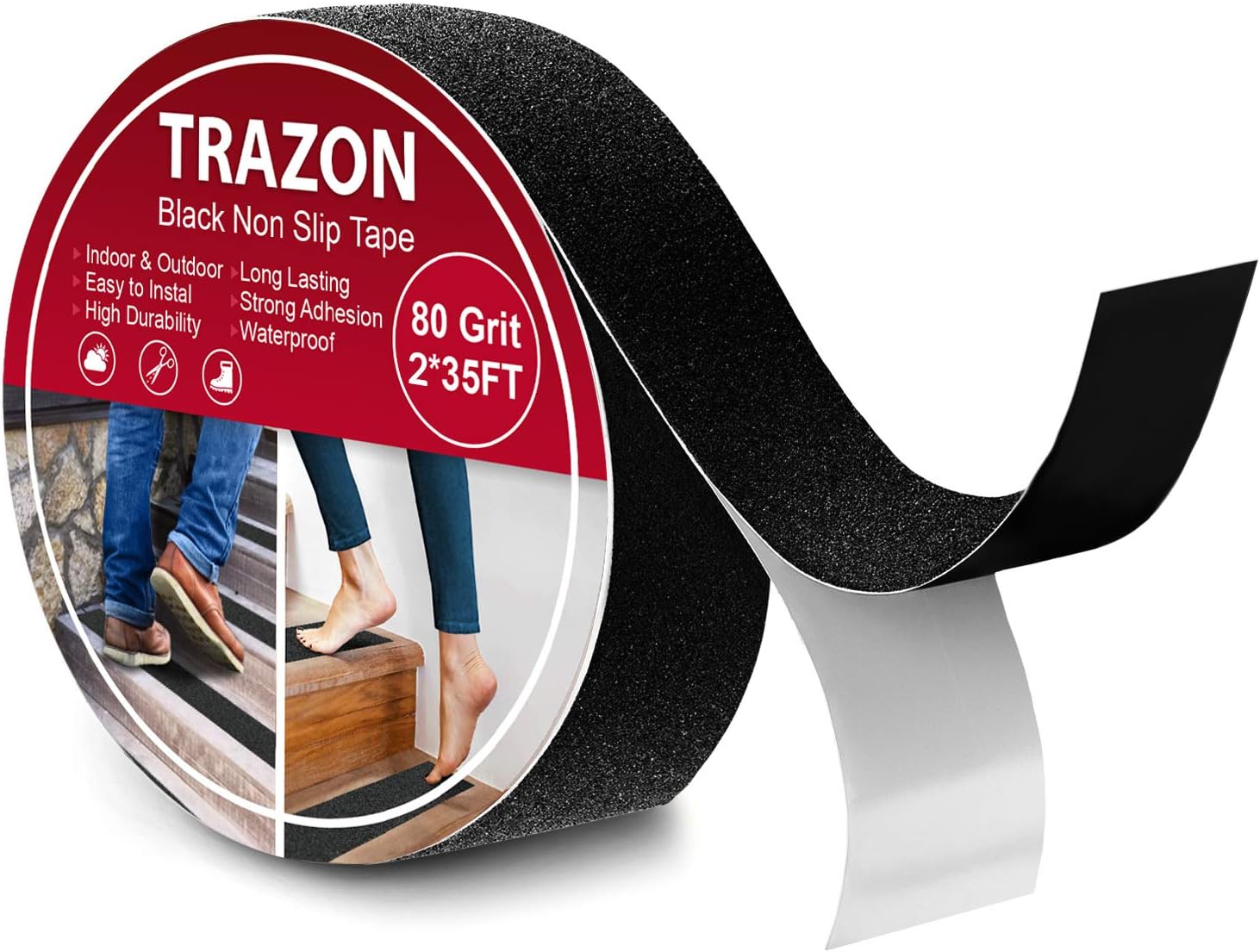 Grip Tape - Heavy Duty Anti Slip Tape for Stairs Outdoor/Indoor Waterproof 4Inch x 35Ft Safety Non Skid Roll for Stair Steps Traction Tread Staircases Grips Adhesive Non Slip Strips Nonslip Walk Black : Industrial & Scientific