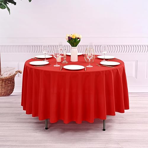 Miniatura 2 de Paquete de 8 manteles redondos rojos de 90 pulgadas de poliéster, mantel circular de tela lavable resistente a las manchas y a las arrugas, manteles