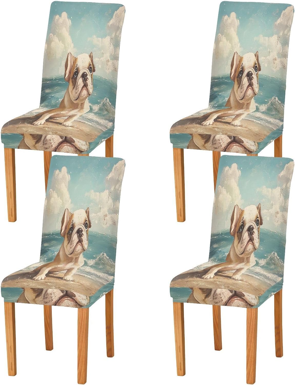 ALAZA Chair Covers for Dining Room, Bulldog Puppy Sea Stretch Chair Cover Sets Chair Protector Removable Washable for Ktichen Restaurant Hotel
