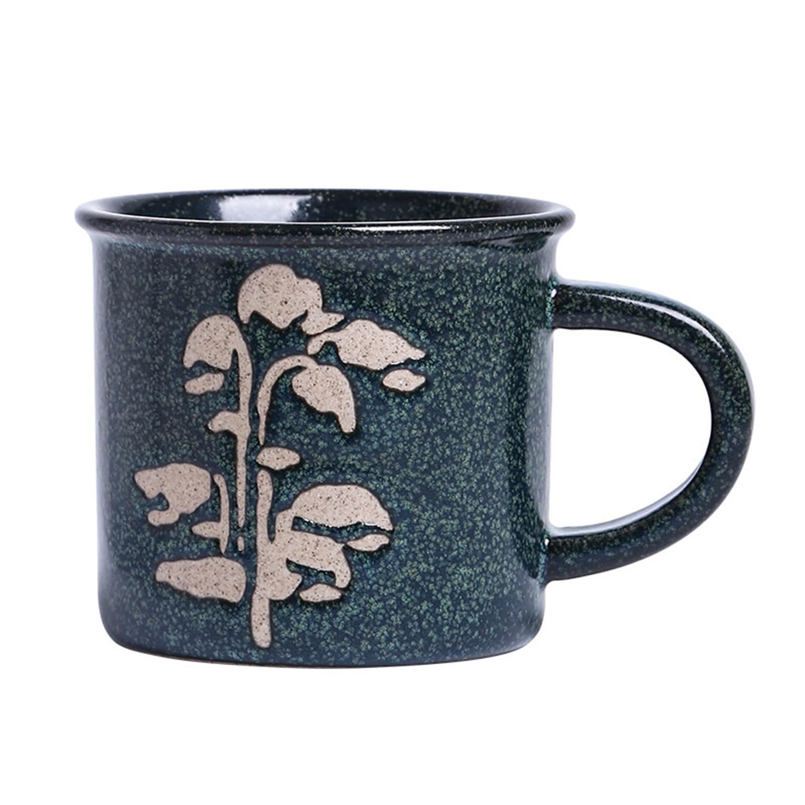 HLHLOP777 Coffee Mugs Medium-sized Stoneware Coffee Mug with Retro Floral Pattern Coffee Cup