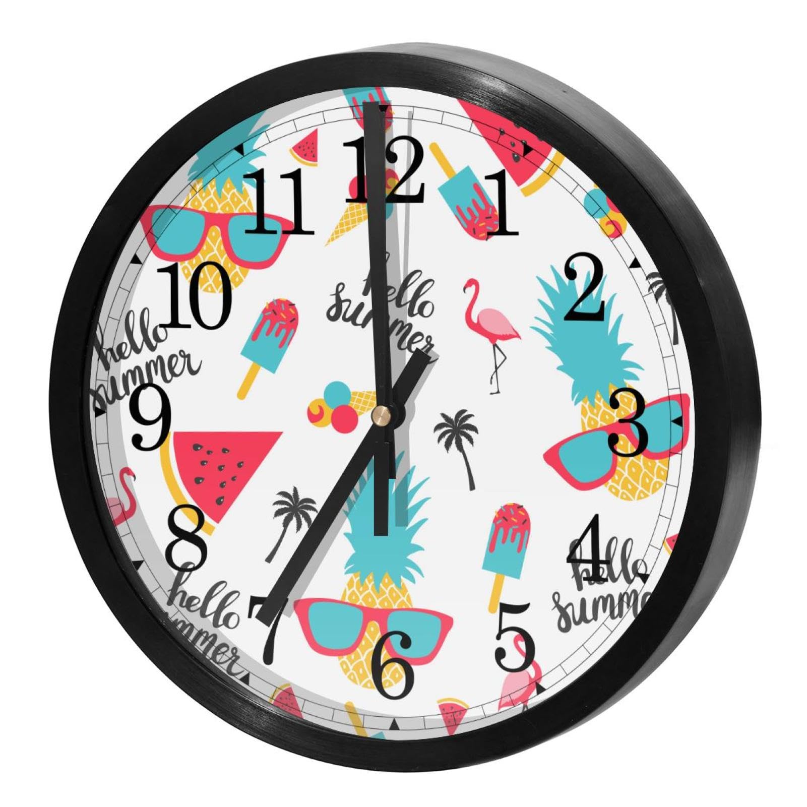 Horloge murale silencieuse à quartz Hello Summer décorative pour salon et cuisine d'été