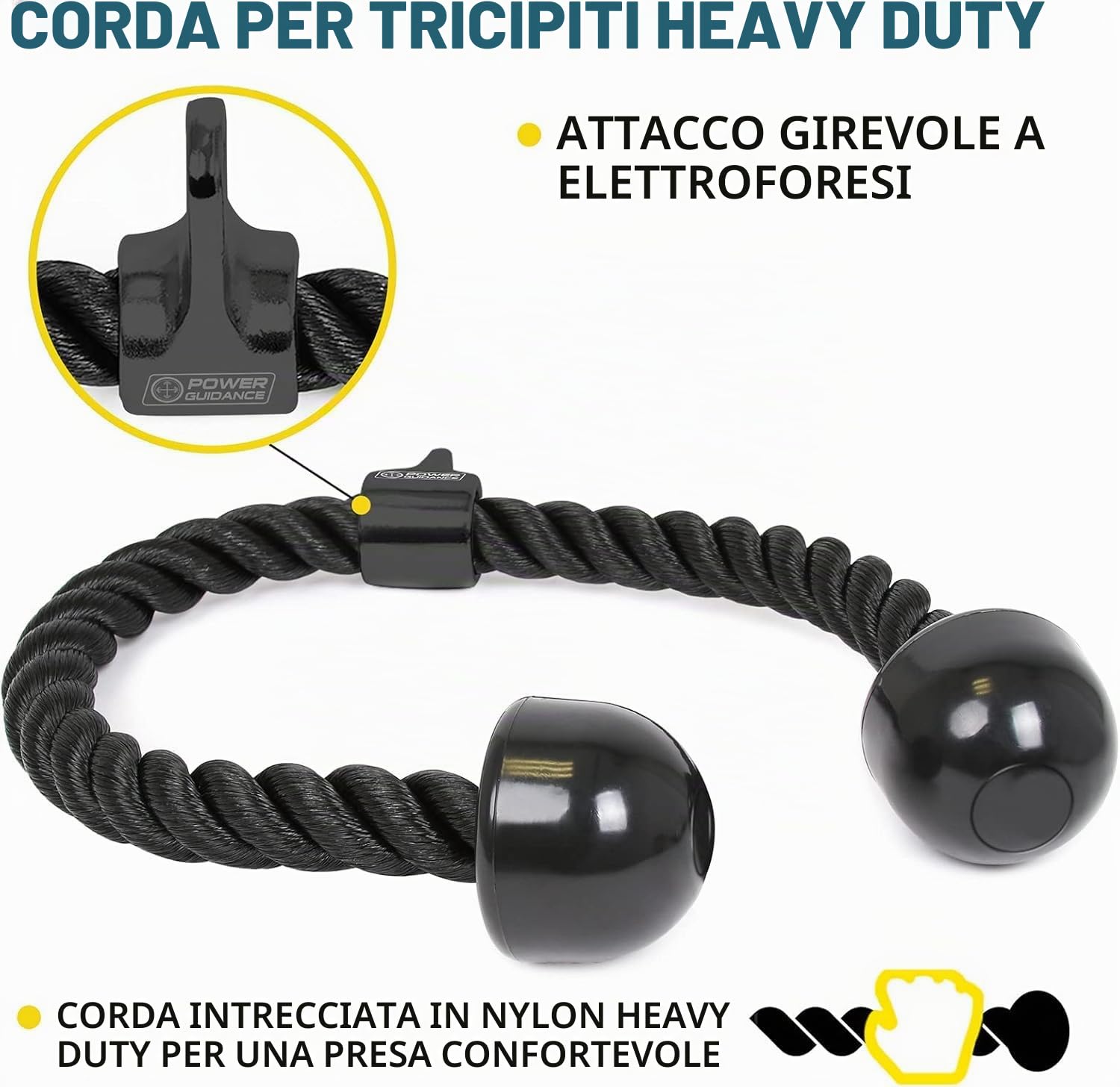 POWER GUIDANCE Attacco per trazioni tricipiti, Accessori per macchine via cavo palestra domestica, Attacco trazioni LAT Peso fitness,Corda tricipiti, Barra trazioni LAT, Barra a V con rotazione