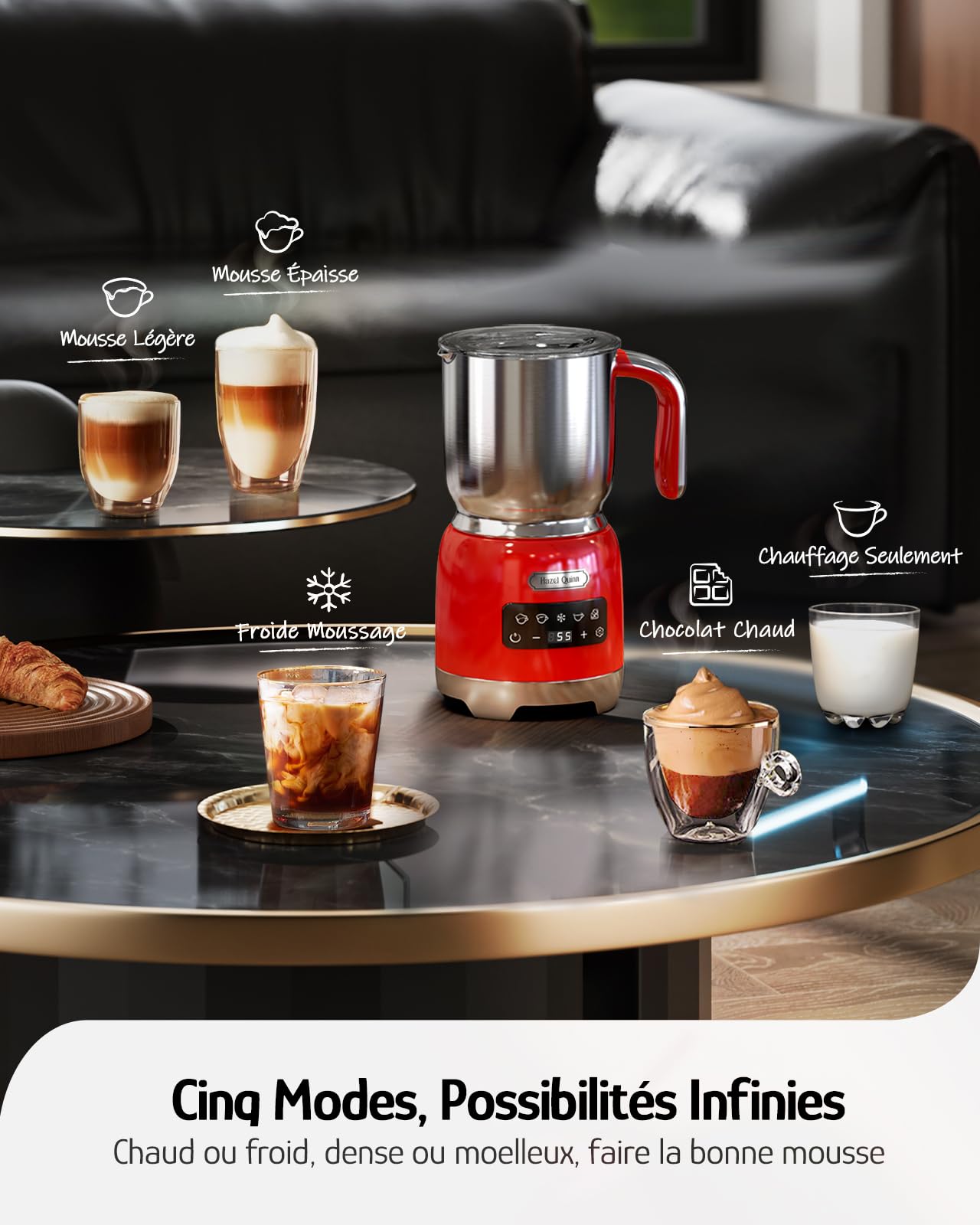 Hazel Quinn Elektrische melkopschuimer, 5-in-1, 400 ml, automatische melkopwarmer, warme en koude melkopwarmer, led-touch-bediening, voor latte, cappuccino, macchiato - bloemenprint