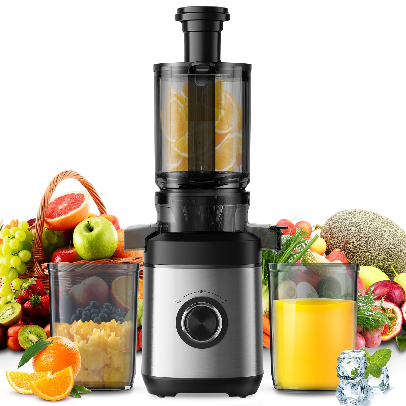 PSIIDAN Juicer Machines, Cold Press Juicer for Whole Fruit and Vegetable, Masticating Juicers, High Juice Yield, Juice Extractor Machine, BPA Free