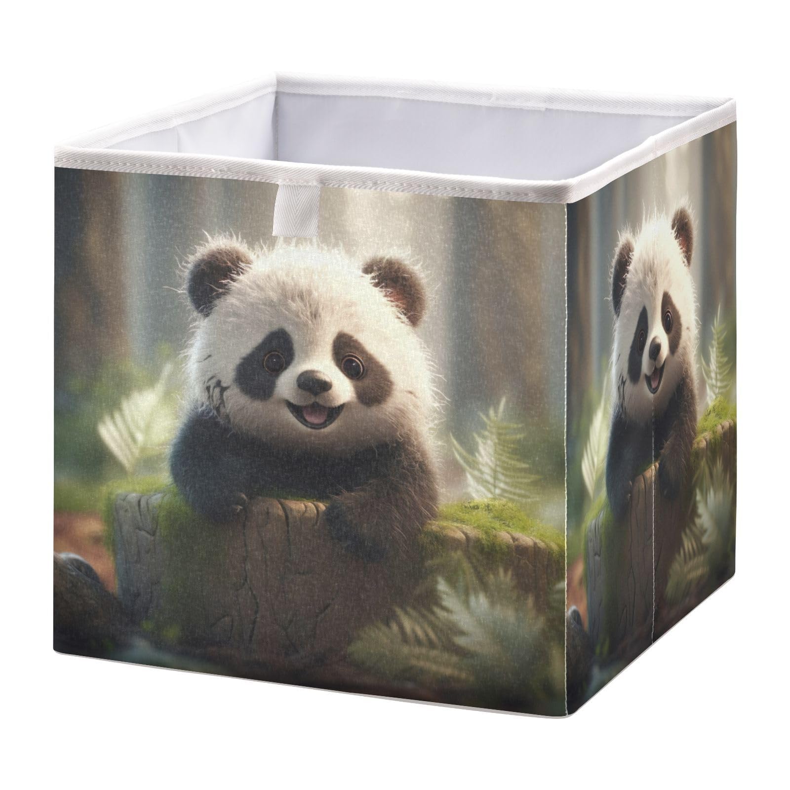 Kigai Cute Panda Cube Storage Bins 11x11 inch Collapsible Fabric Storage Cubes Organizer Foldable Boxes Decorative Basket for Home Organizing