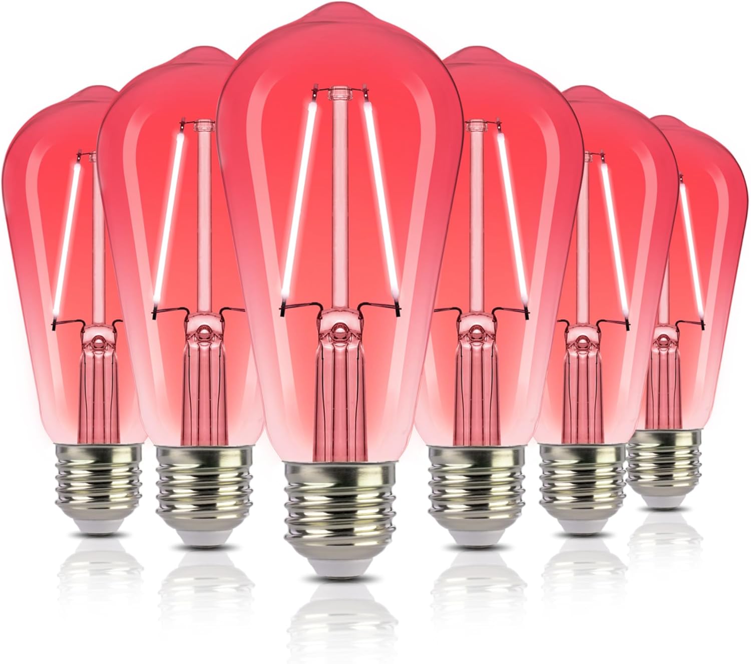 ALAMPEVER ST19/ST58 Red LED Edison Bulbs, Decorative String Light Bulbs, 2W(25W Equivalent), E26 Base, 40LM, Non-Dimmable, 6 Pack