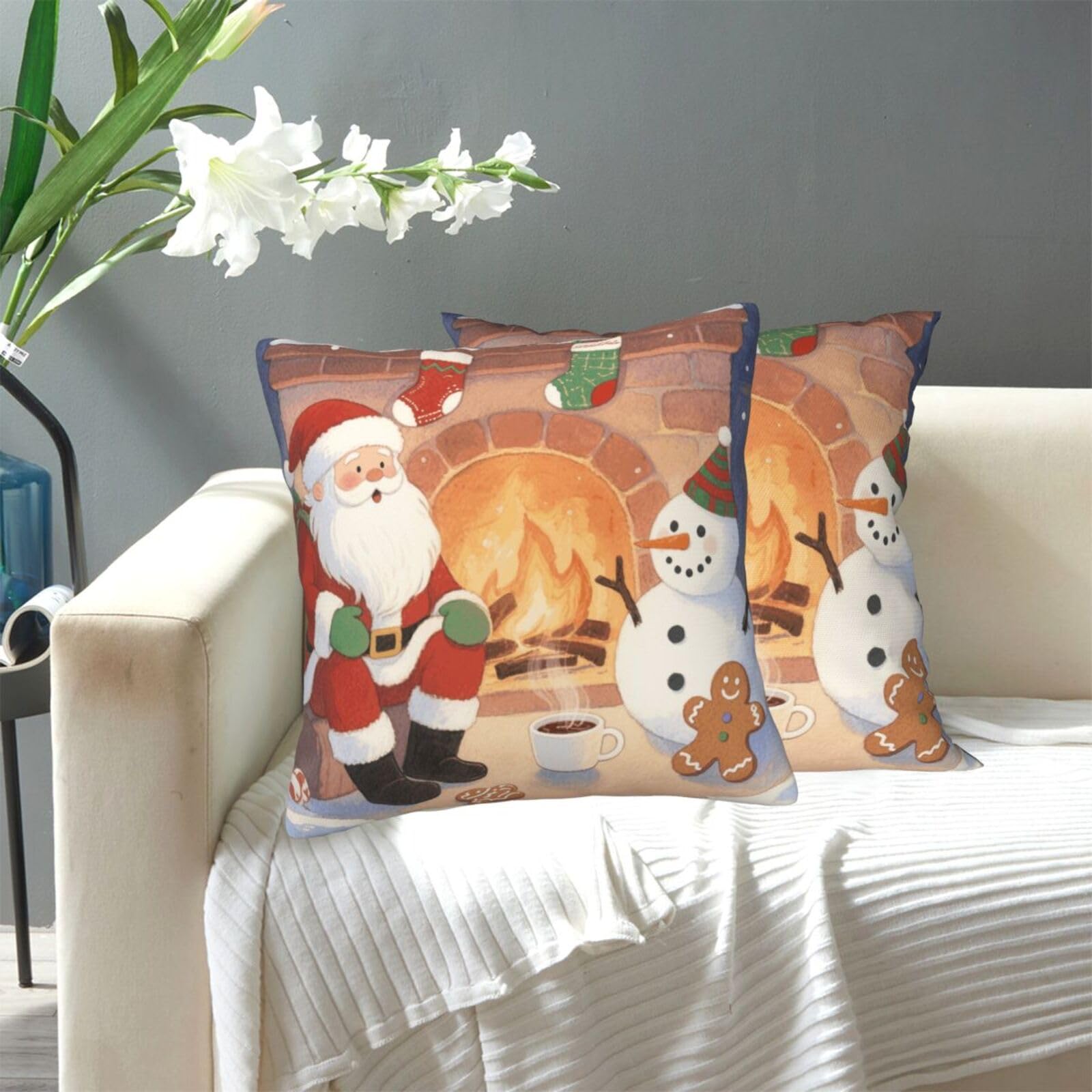 FekiLoot Decorative Throw Pillow Covers Modern Farmhouse Pillowcase Double Sided Cozy Cushion Cover for Sofa Couch Bed 20"X20" Santa Claus and Snowman