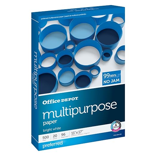 Office Depot® Multi-Use Printer & Copy Paper, 1 Ream, White, Ledger (11" x 17"), 500 Sheets Per Ream, 20 Lb, 96 Brightness