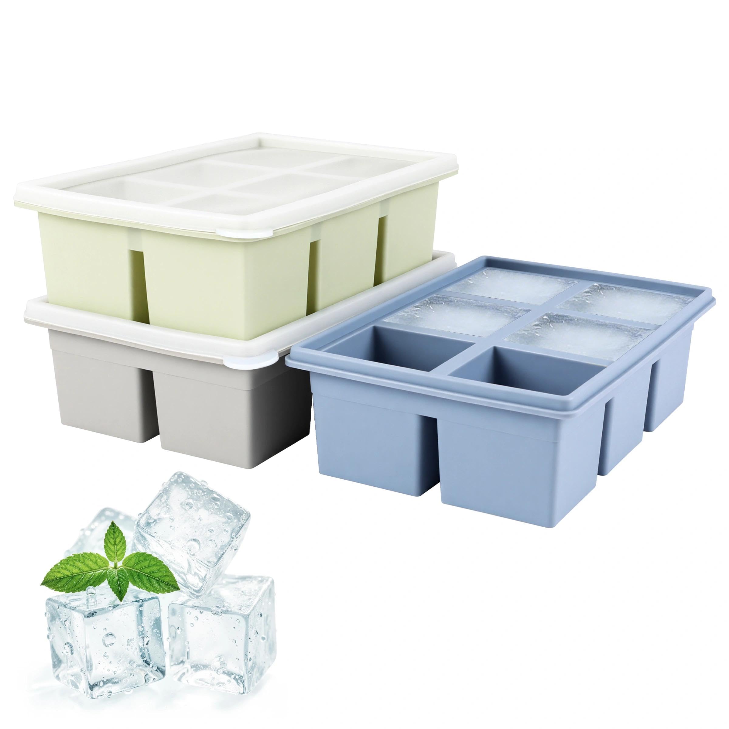 3PCS Large Silicone Ice Cube Trays with Lids BPA Free