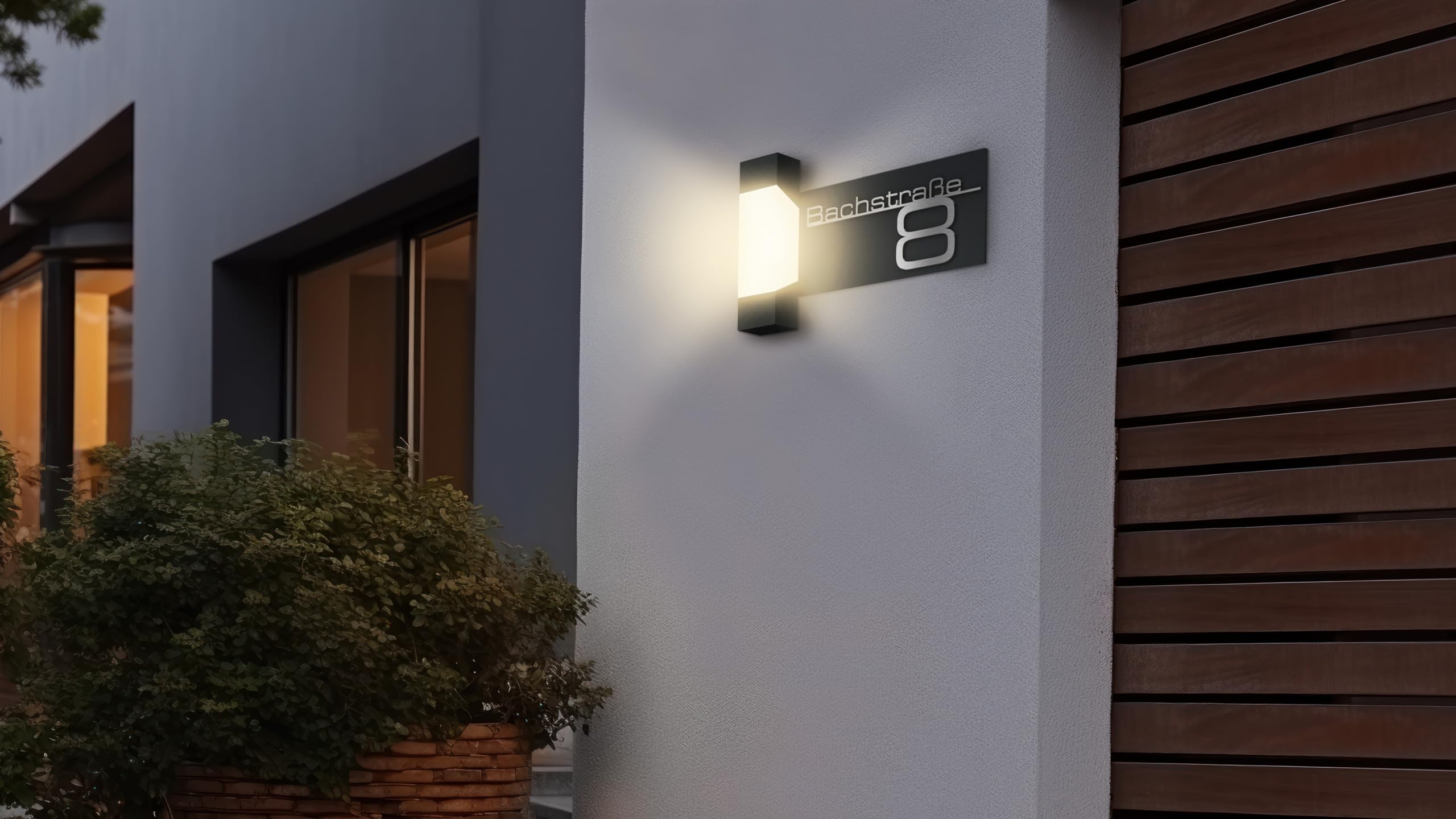 Metzler LED Außenleuchte, Aussenlampe in Anthrazit | Edelstahl Schriftzug | Steinbach