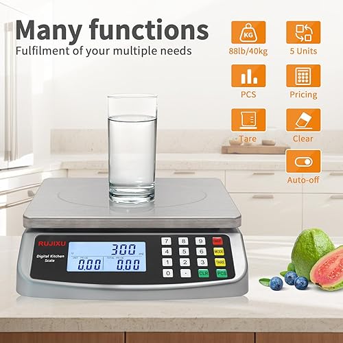 Miniatura 6 de Báscula de alimentos de 88 libras88.2 lbs de gran escala digital de cocina de 0.05 oz1 g con cálculo de precios, báscula comercial de acero