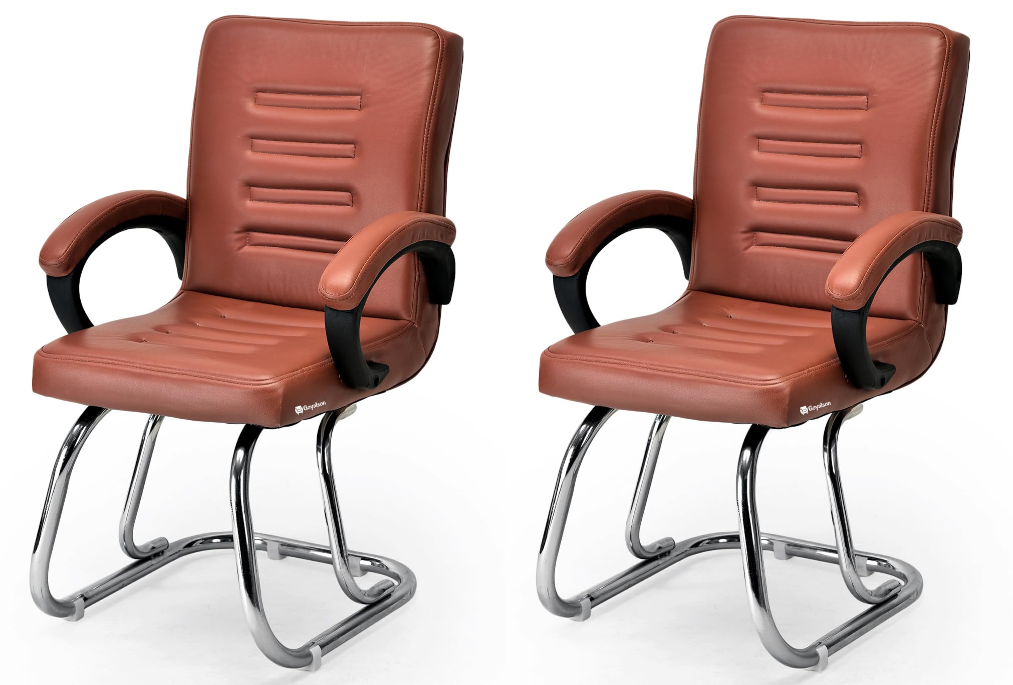 Executive Home Office Study Chair with Cushioned Arm Rest and Seat Back (Brown, Double Heavy Pipe Chrome Frame, Pack of 2)