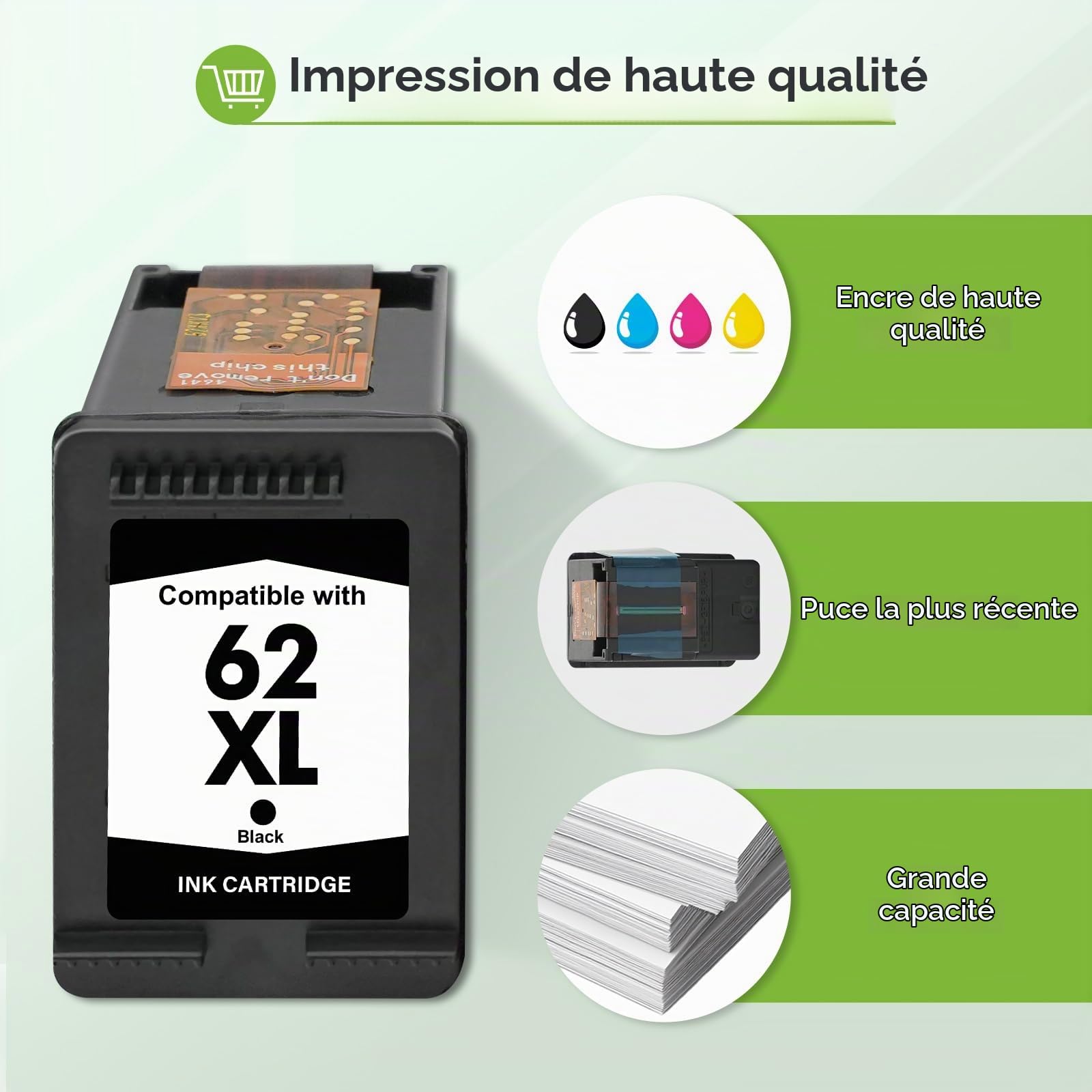 Cartouche 62 XL 62XL Noir et Couleur pour HP 62 Pack de 2 Cartouches 5540