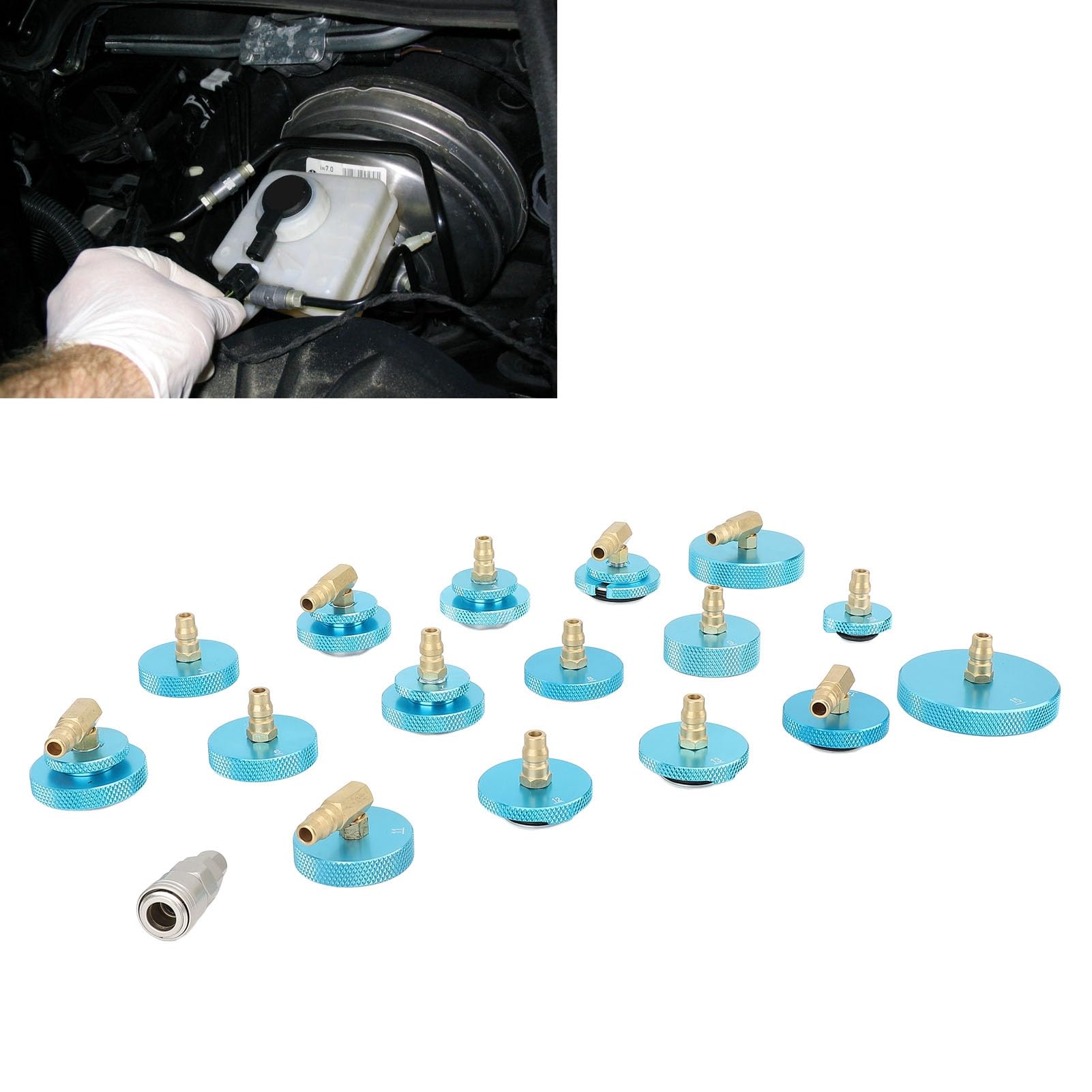 17 - teiliges Hauptzylinder - Adapter - Set, Bremsflüssigkeits - Entlüftungswerkzeug aus Aluminiumlegierung mit Schnellanschluss für, deutsche, japanische, koreanische und