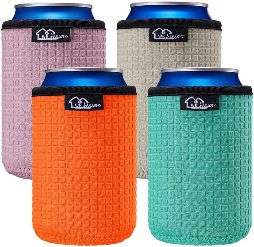 WKieason 12oz Standard Can Sleeves Insulators Sleeves Standard Can Covers 12OZ Beer Bottle Sleeves Coolers Holder Non-slip Neoprene Can Coolier Sleeves 4PC Pack (Orange/Blue/Grey/Pink)