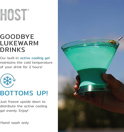 Miniatura 8 de HOST Freeze - Tazas de enfriamiento aisladas para Martini, juego de 2 vasos de cóctel de plástico con gel congelador de doble pared sin tallo, 9 oz