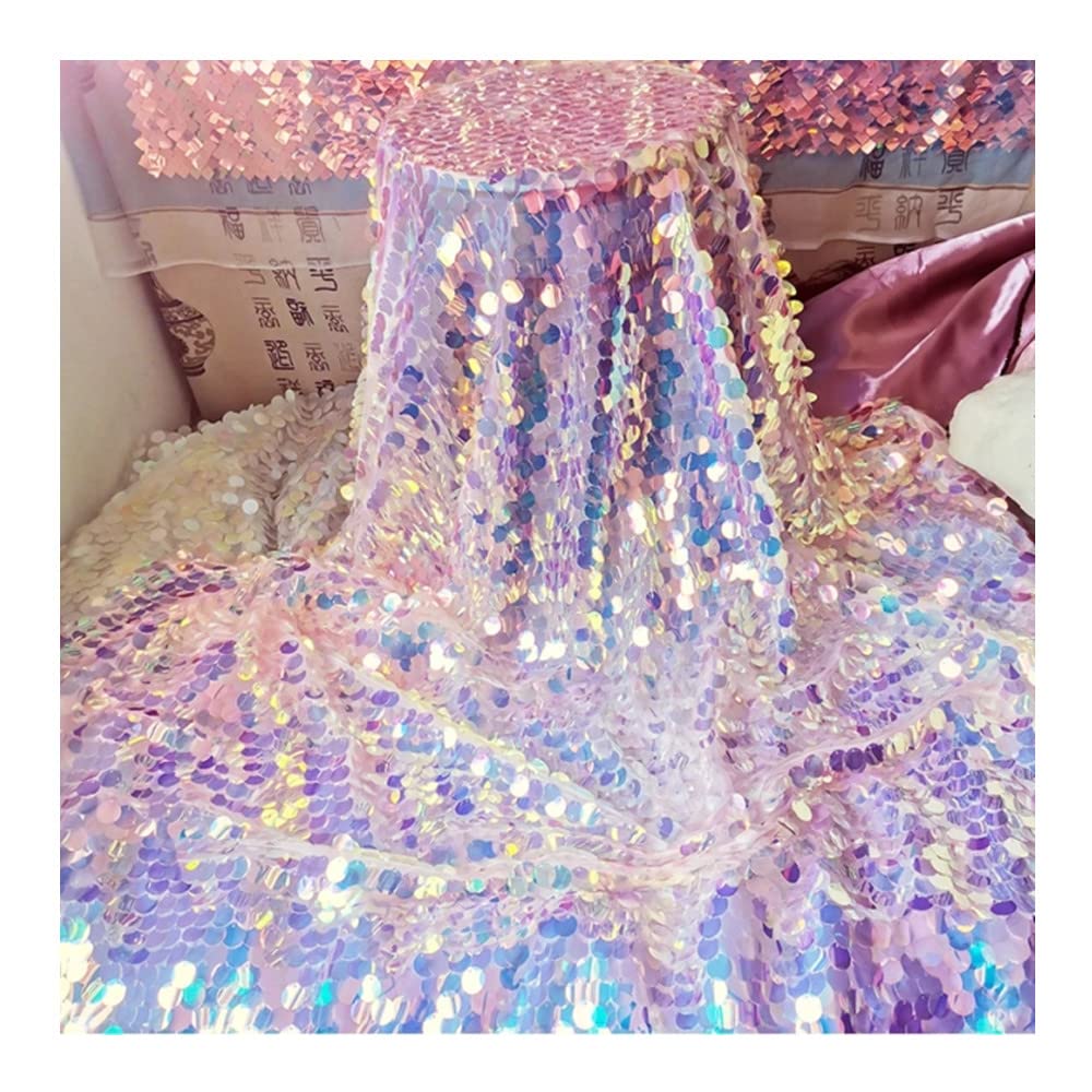 Round Sequins Fabric by The Yard, Symphony Mermaid Scale Tablecloth Background Cloth Photo Props Wedding Decor Mesh Sequins Fabric for DIY Dress Clothes (Symphony,2 Yard)