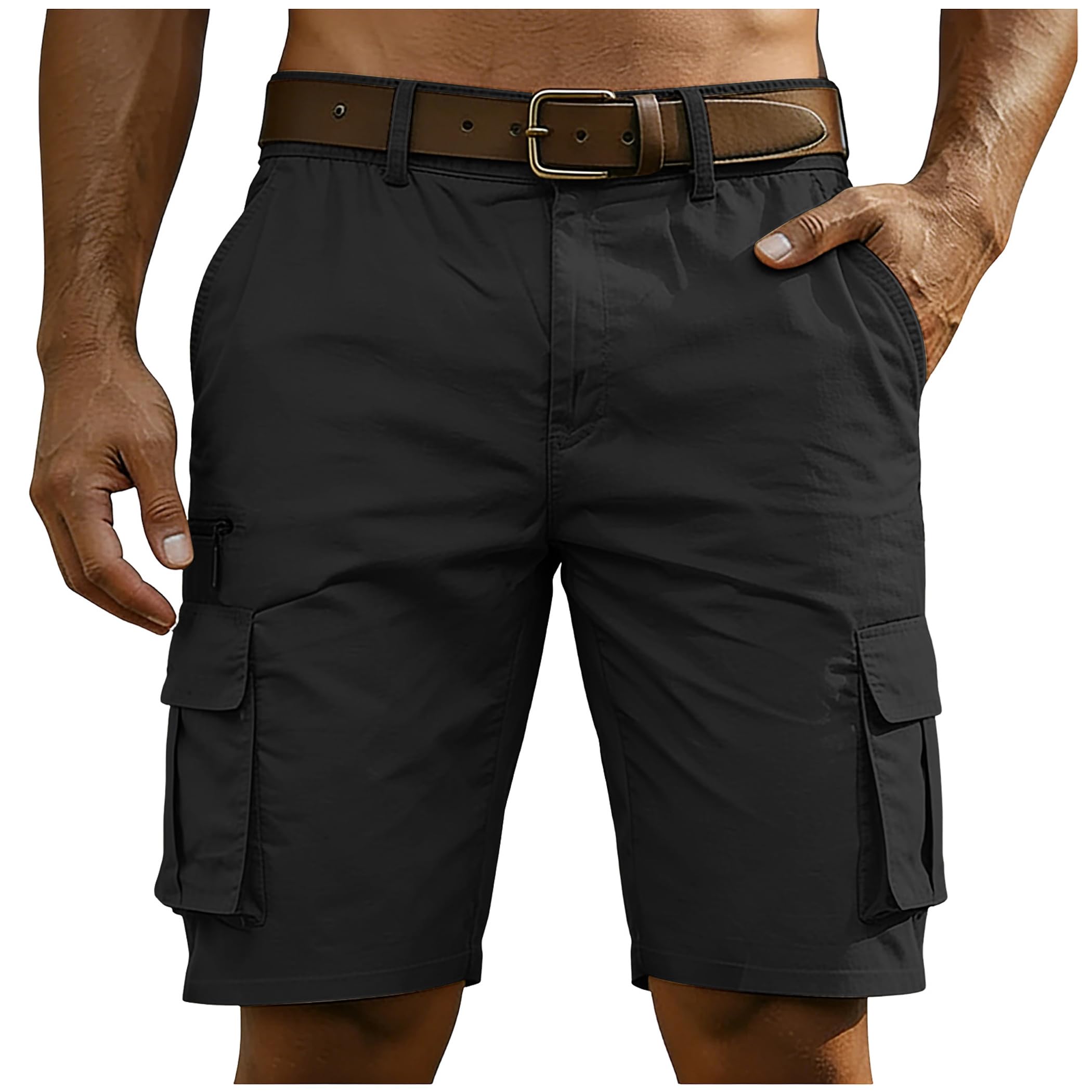 Pantalon Short Cargo Homme Coton Été Bermuda Multi-Poches Bouton Travail Shorts Taille Élastique Fermeture Éclair Pantalon Court Décontracté Coupe Ample Respirant Léger Chantier Plein Air Quotidien