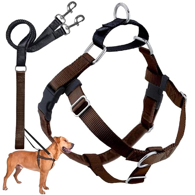 2 Hounds Design Freedom - Arnés para Perro sin tirones con Correa, Mediano, 1,5 cm de Ancho, Color marrón