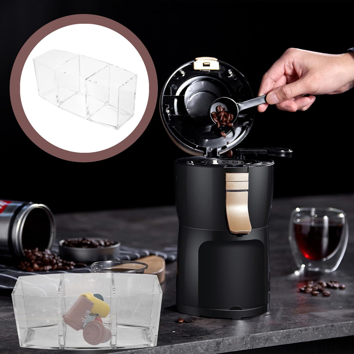 Artibetter Coffee Capsule Organizer Box 3-compartment Acrylic Pod Storage Holder 18x8cm for Coffee Bar Countertop Kitchen Use
