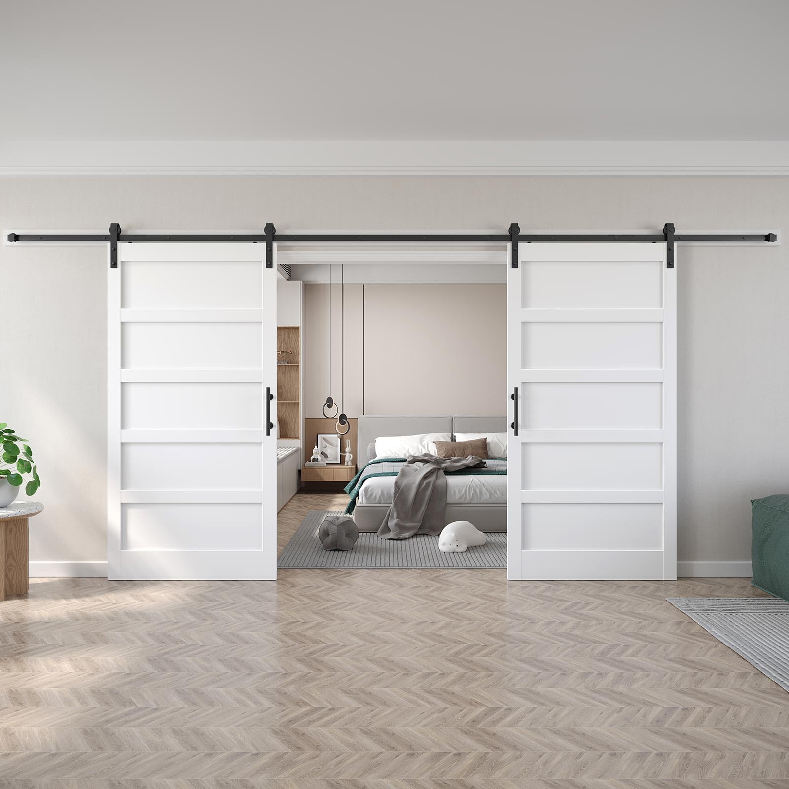 Amazon.com: Fredbeck Double 48 White Barn Door (96 barn Door with 16ft ...