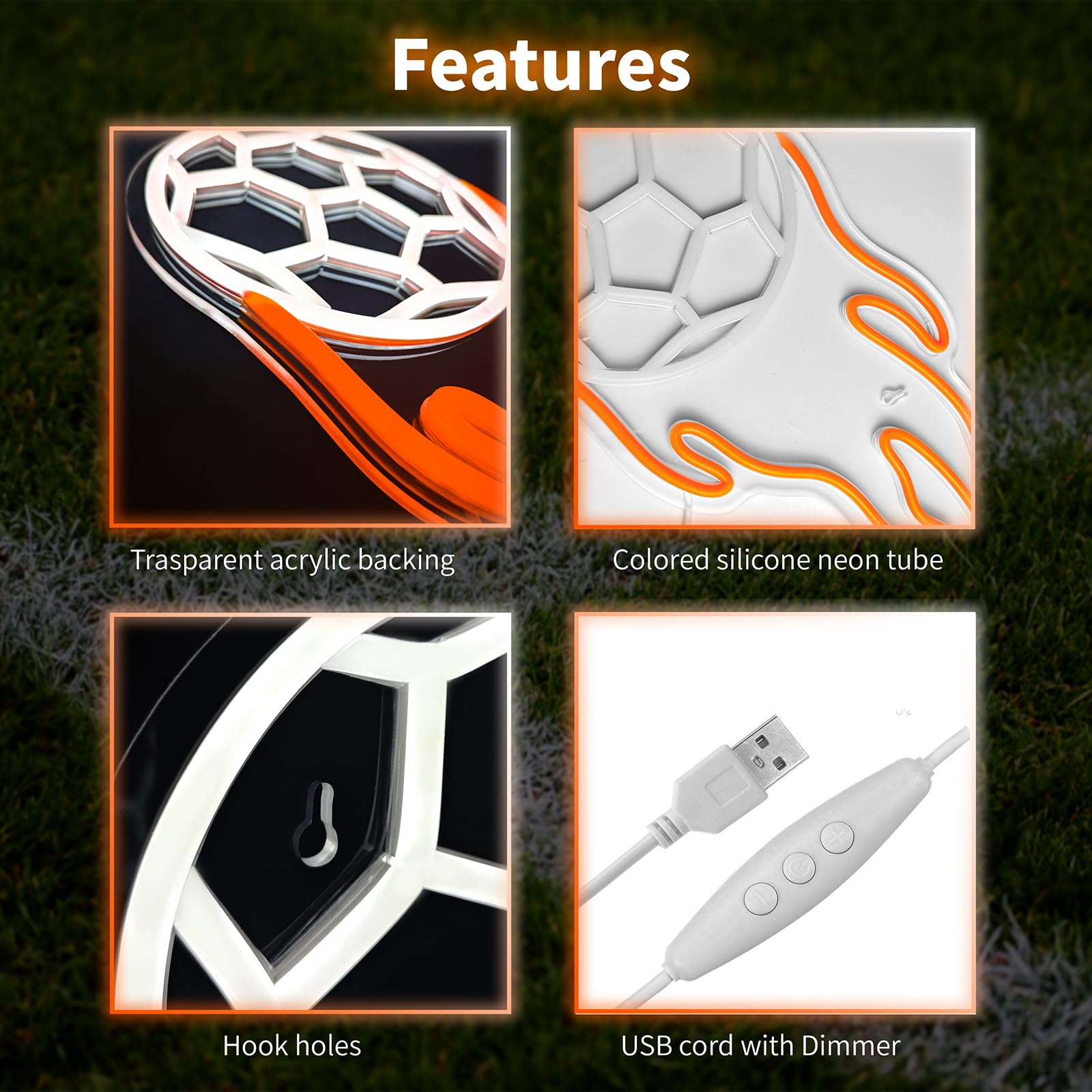 Fußball Neon Schild für Wanddeko, Football LED Leuchtschild Hängeschild Türschild USB-Betrieb mit dimmbarem Schalter für Spielzimmer Wohnzimmer(Football)