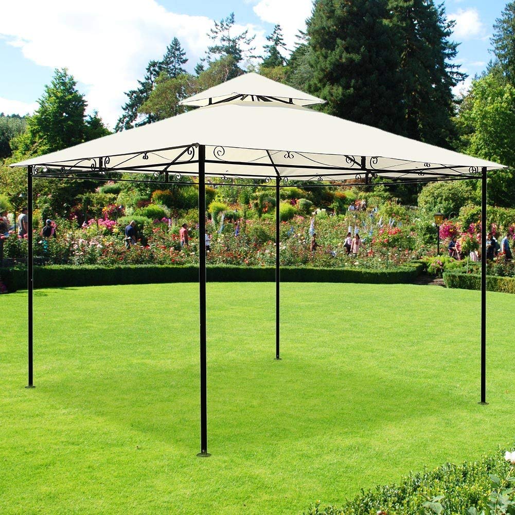 Bakaji Gazebo 3x3 mt Struttura Tubolare Acciaio Inox Antipioggia Impermeabile Antivento Beige