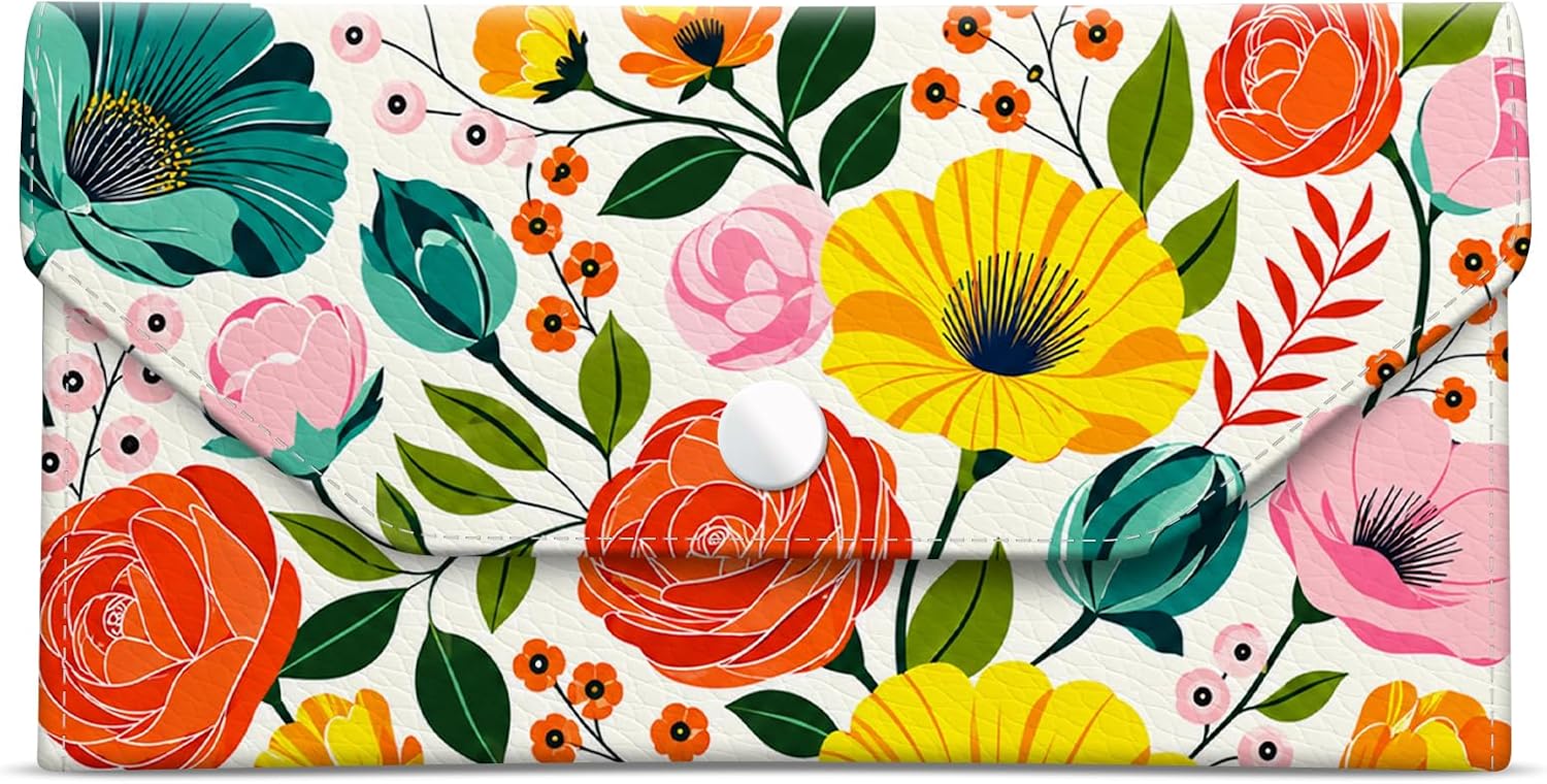 Cash Envelope Wallet Cute PU Leather Envelopes Bag for Men and Women, Reusable Budget Pouch for Budgeting Billing, Cream Garden