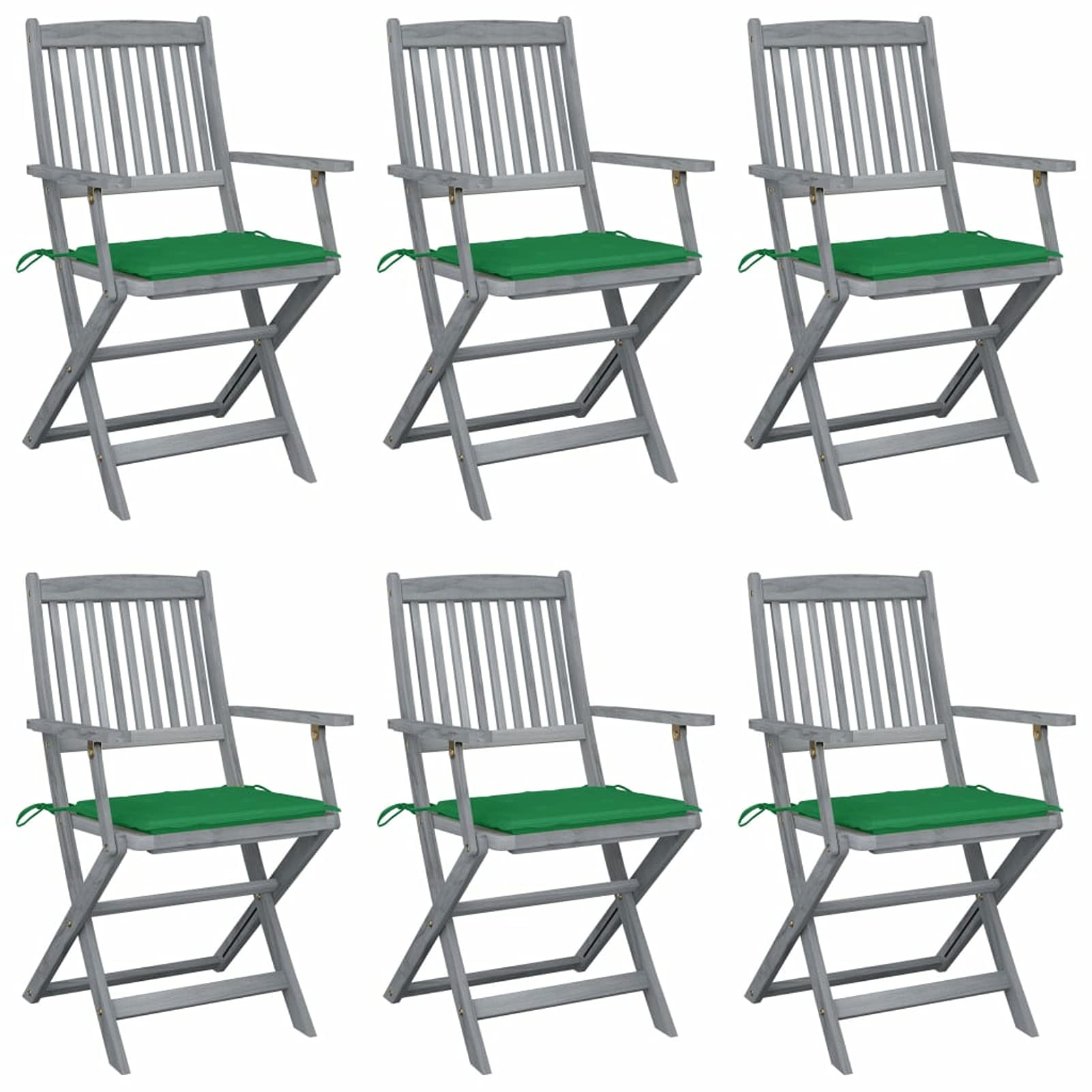 Chaises pliables d'extérieur en bois d'acacia avec coussins confortables - Lot de 6 pièces