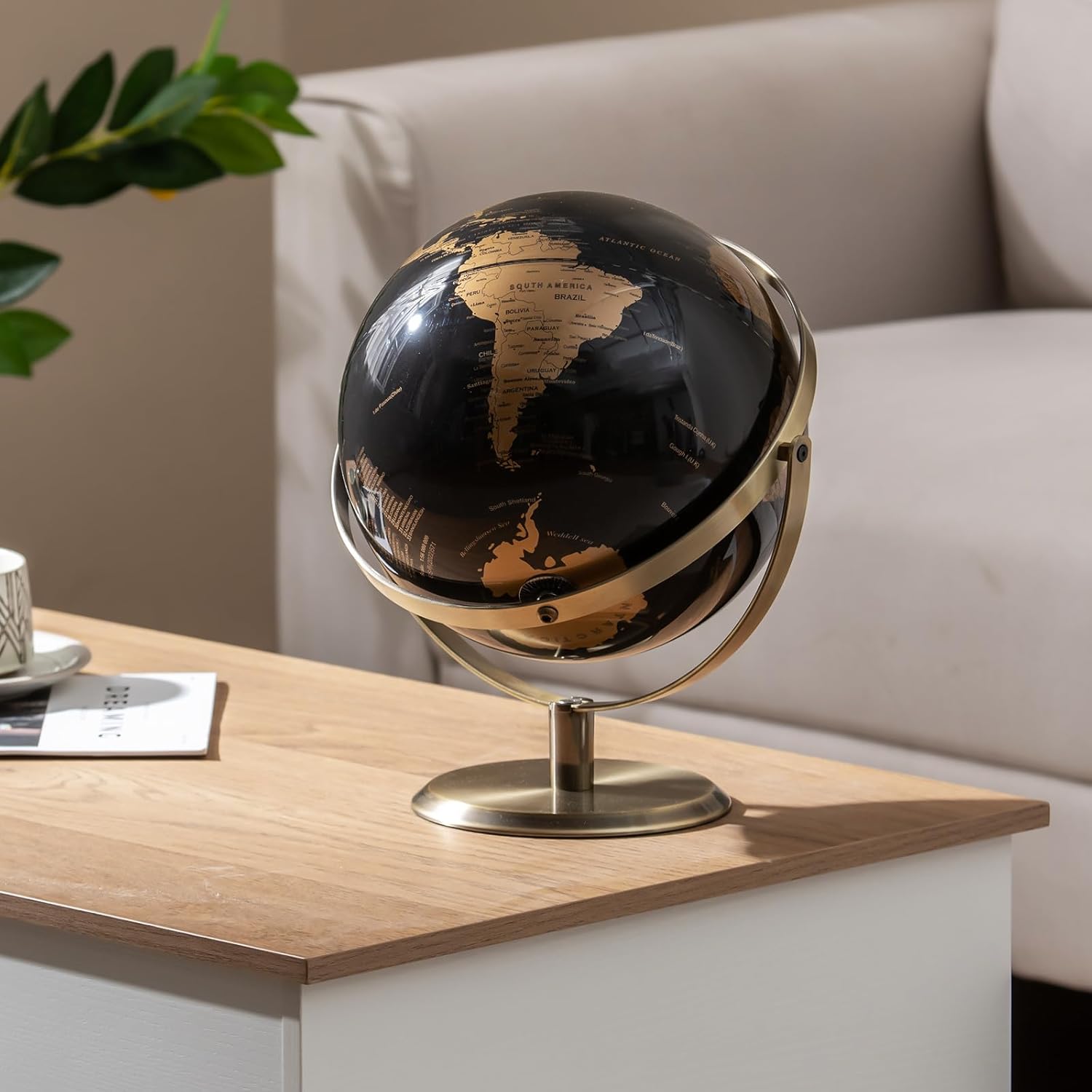 Goplus 9-Inch Metallic Black World Globe, 720° Rotating Earth Globe w/Metal Stand for Modern Desktop Decoration for Home, Office