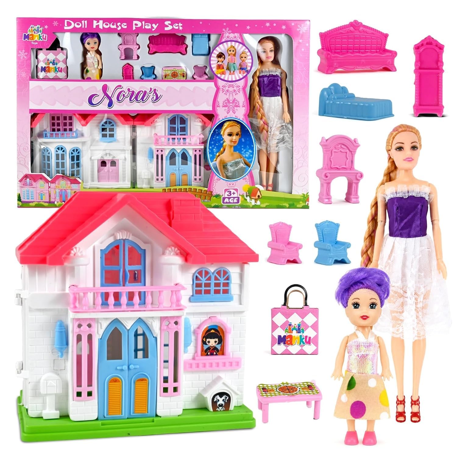 Pink Doll House - 4 Room Castle Playset -16 Pink Doll House - 4 Room Castle Playset -16