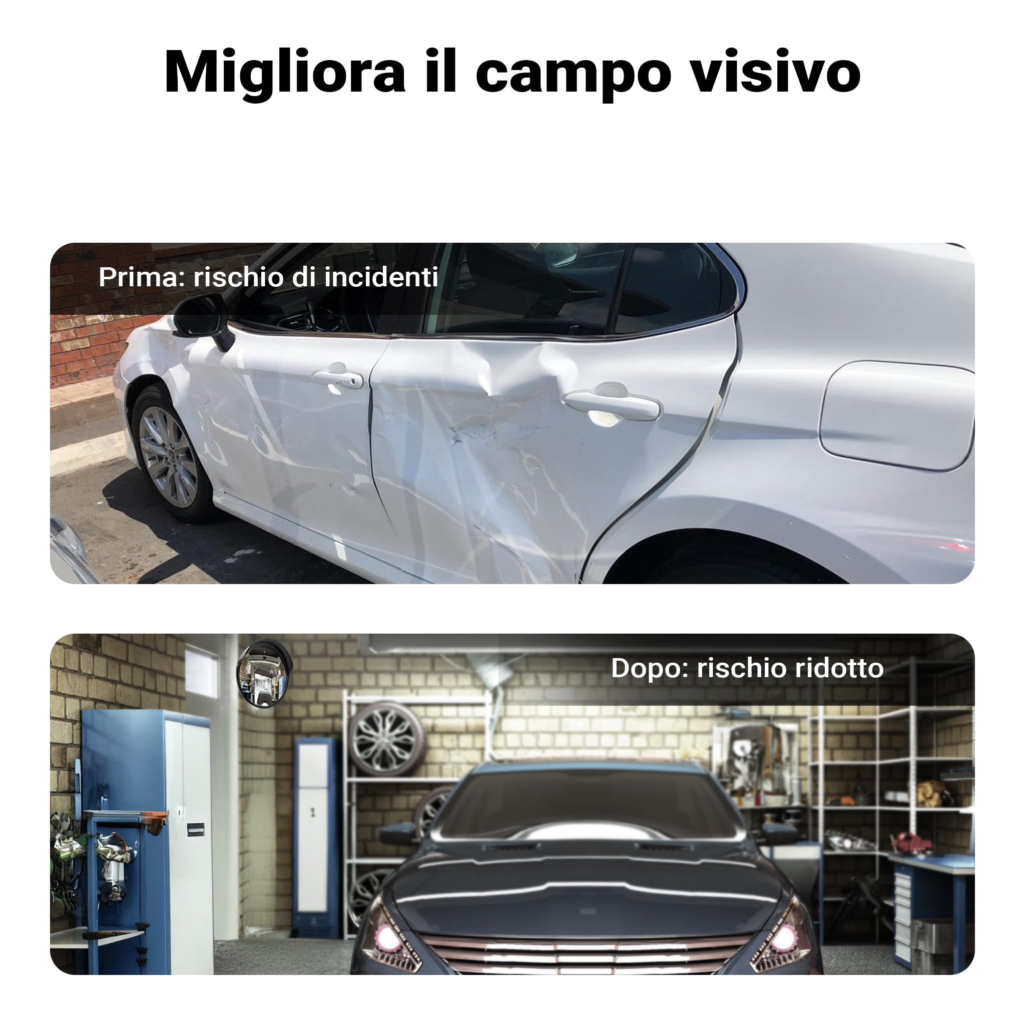 Wiltec Specchio stradale convesso 80 cm con bordo di protezione nero, specchio parabolico rotondo con campo visivo di 130°, per manovre all'esterno, materiale di montaggio incluso