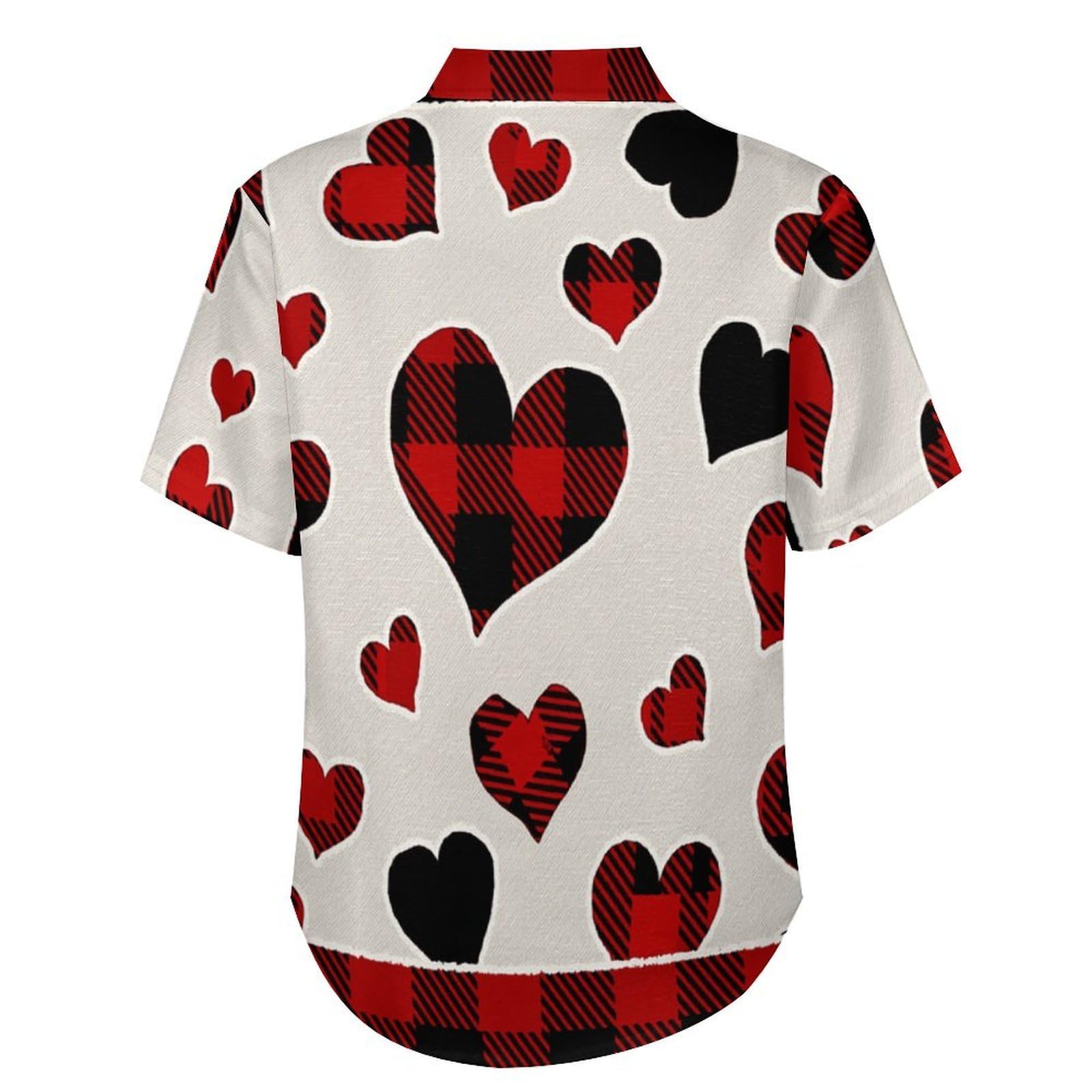 Camicia da Uomo a Maniche Corte con Bottoni, Stile Bordo A Griglia con Stampa Cuore, vestibilità Regolare, Camicie da Spiaggia Estiva Hawaiano, Aloha