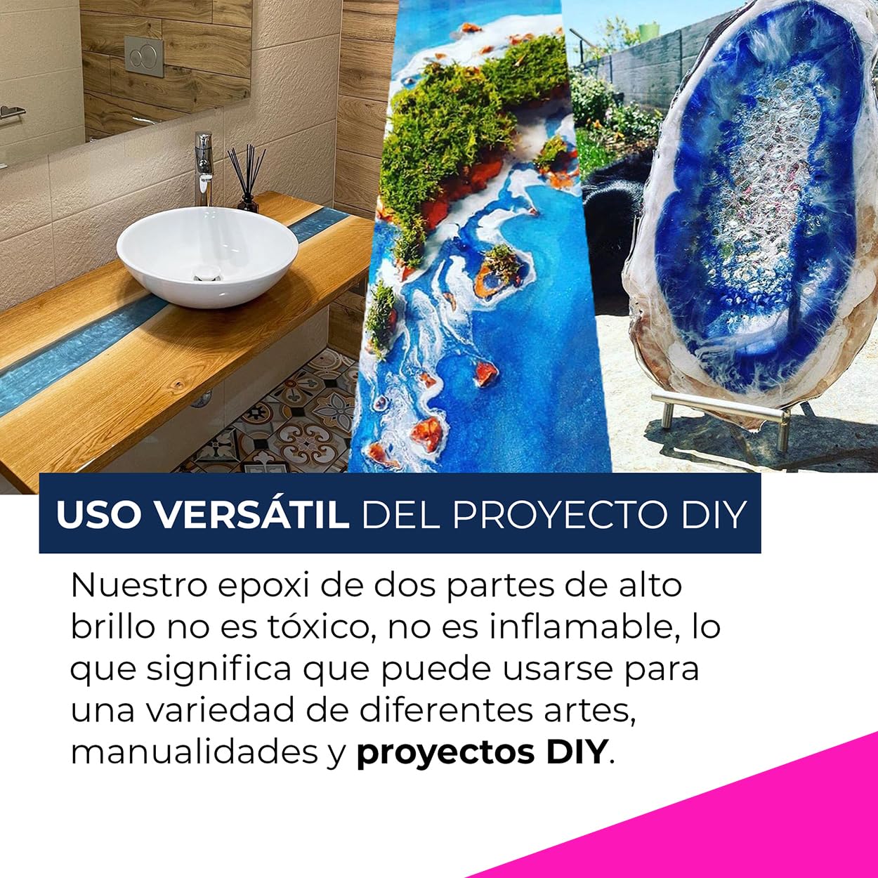 Resina Epoxi Transparente RESIN4DECOR 1:1 Para Manualidades Artesanía Fabricación de Joyas Moldes No es Amarillento No es Tóxico Acabado de Alto Brillo de Curado de 24 horas Inodoro - 2000ml
