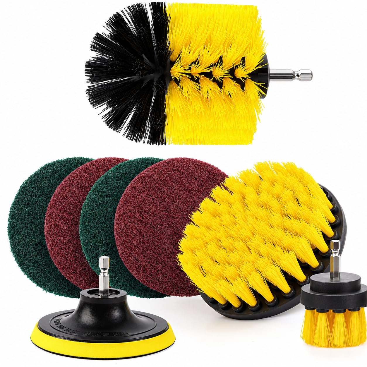 8 Pcs Power Drill Brush Cleaning Kit with Scrub Pads | Drill Scrubber Attachment Set for Bathroom, Tile, Floor, Kitchen, Bathtub, Grout, Sink, Car & Wheel Cleaning | Heavy Duty Power Cleaning Brushes-image-39