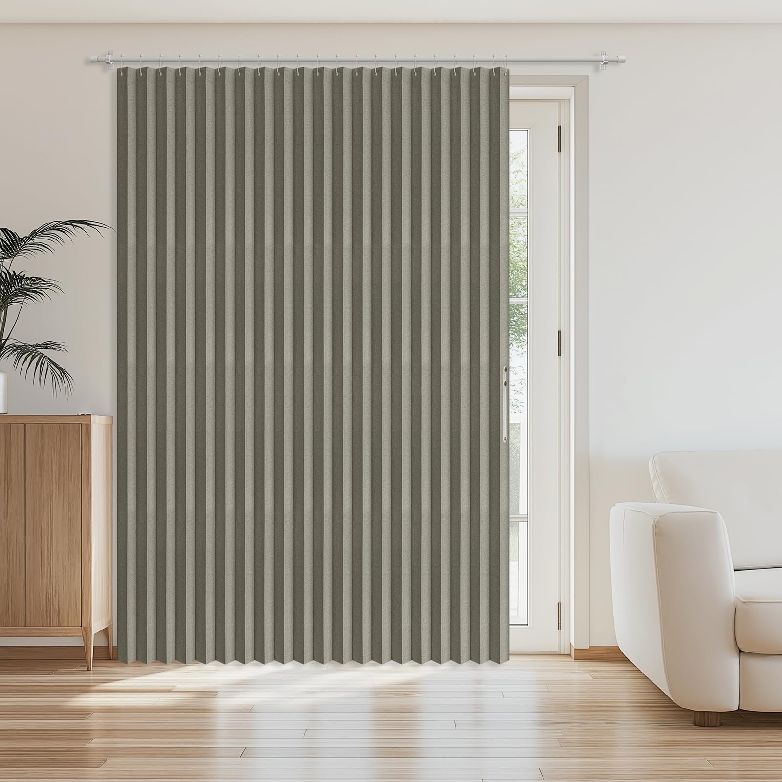 AJAZZ Blackout Curtains for Bedroom Living Room 84 Inch, Accordion Curtain 1 Panel100 x84 Grey - Magnetic Folding Room Divider, No-Drill Sliding Patio Closet