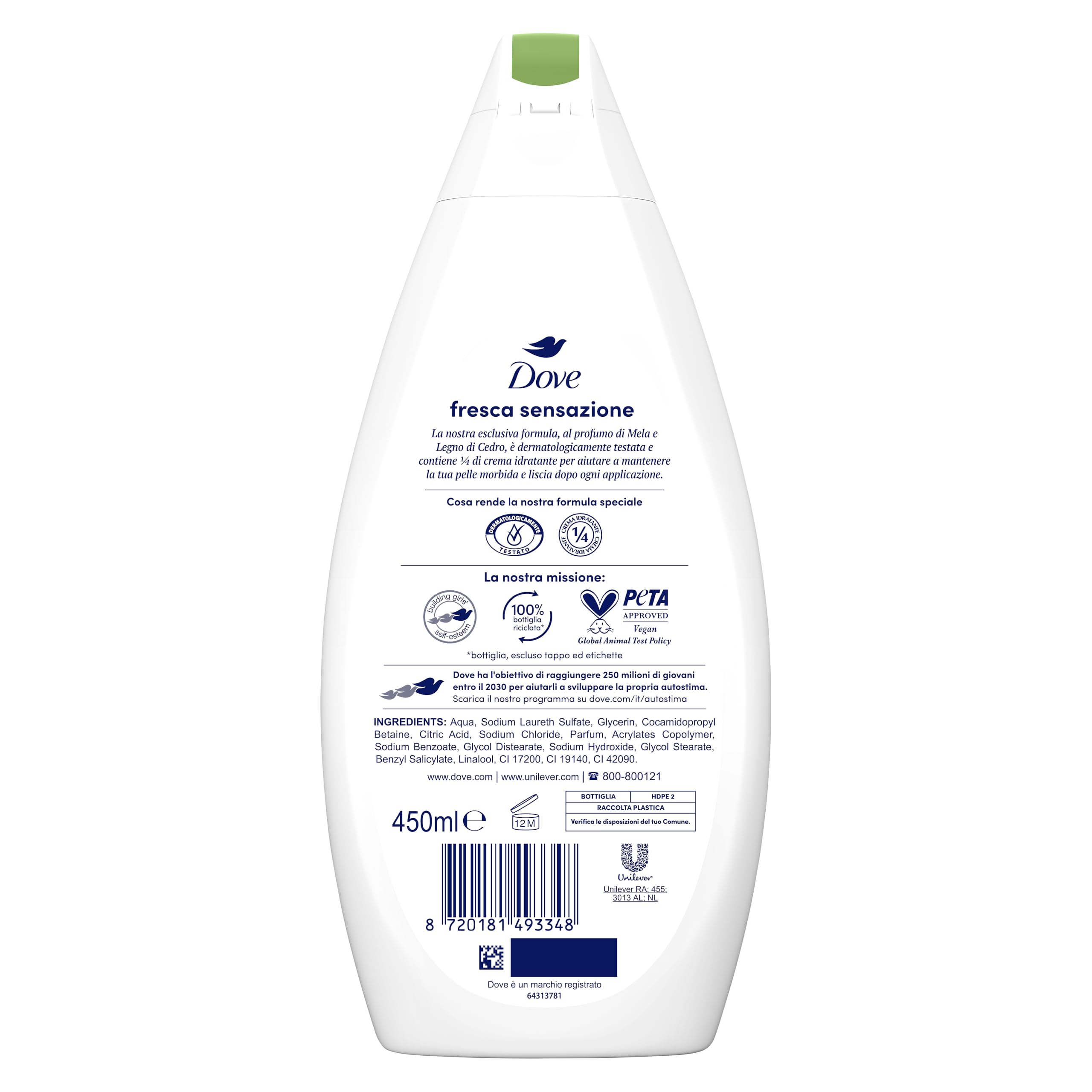 Dove Świeży żel pod prysznic, naturalny naturalny nawilżający, jabłko i drewno cedrowe, 1/4 krem nawilżający, testowany dermatologicznie, żel pod prysznic dla mężczyzn i kobiet, 100% butelka z