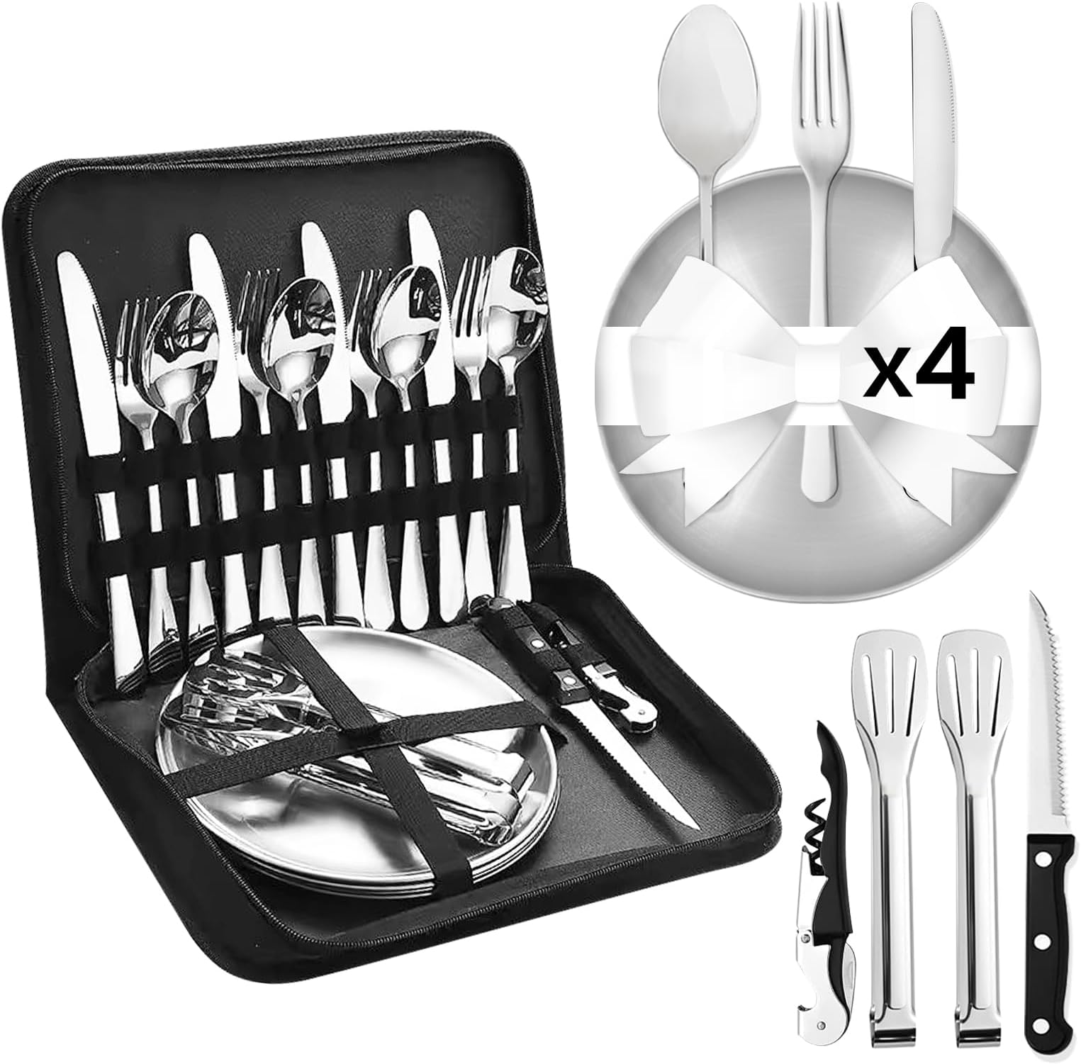 Camping Dishes Set, Camping Plates and Utensils with Camp Organizer Camping Dinnerware