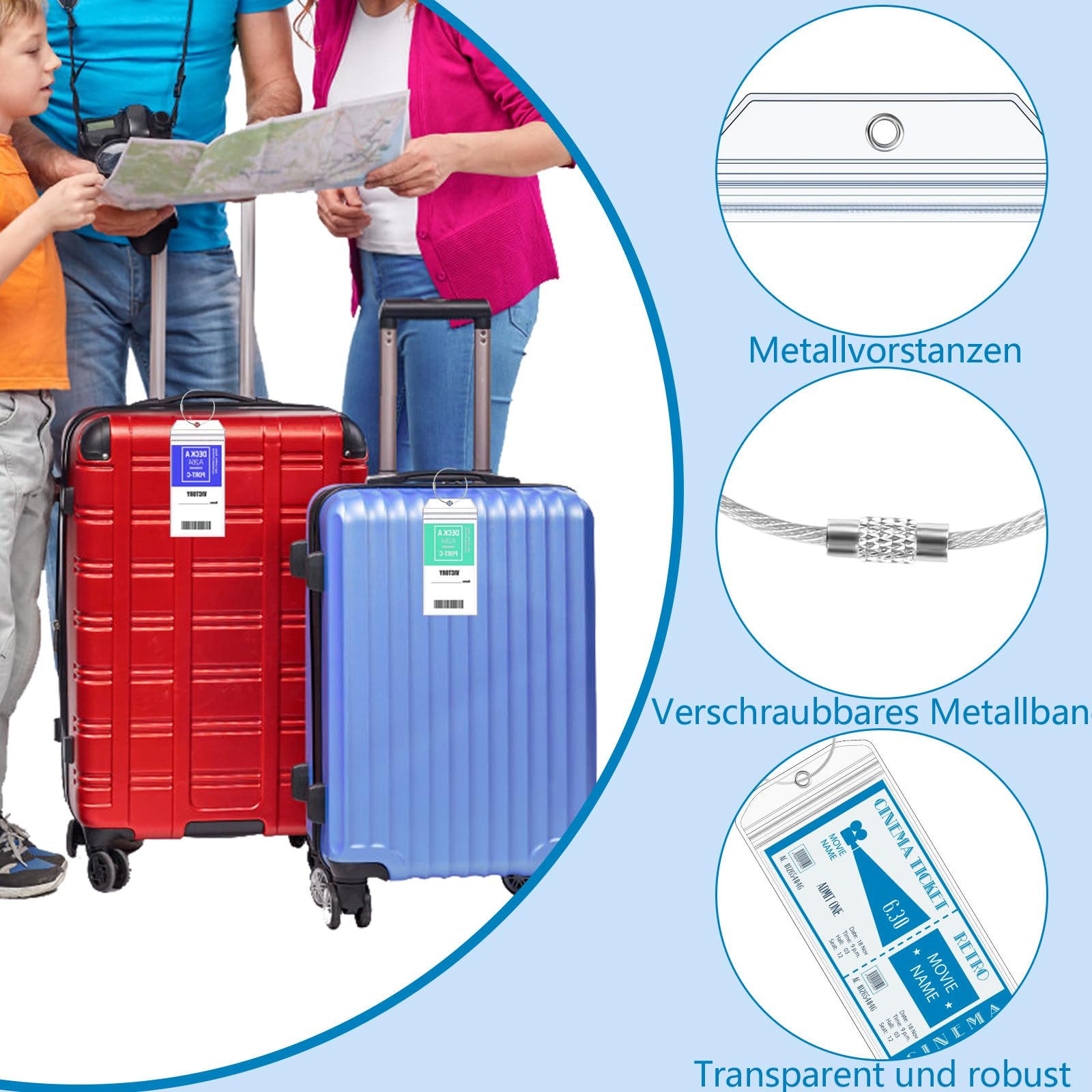 6 Étiquettes De Bagage Imperméables Pour Croisière - 23x11.5cm - Transparentes Avec Anneaux Métalliques