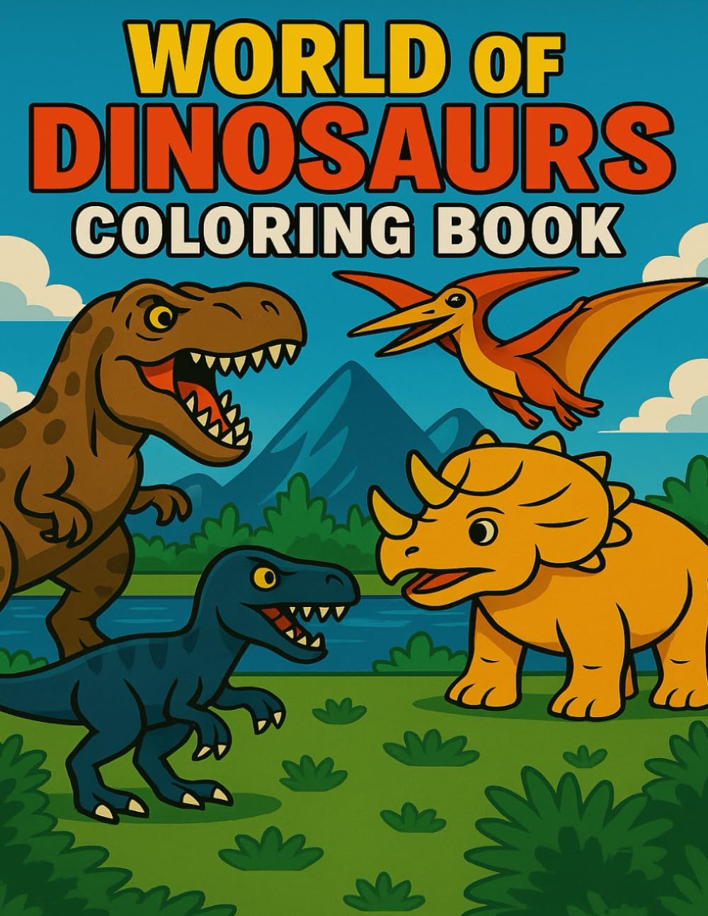 World of Dinosaurs Coloring Book: 70+ Dinosaur Coloring Pages for Kids Teens and Adults