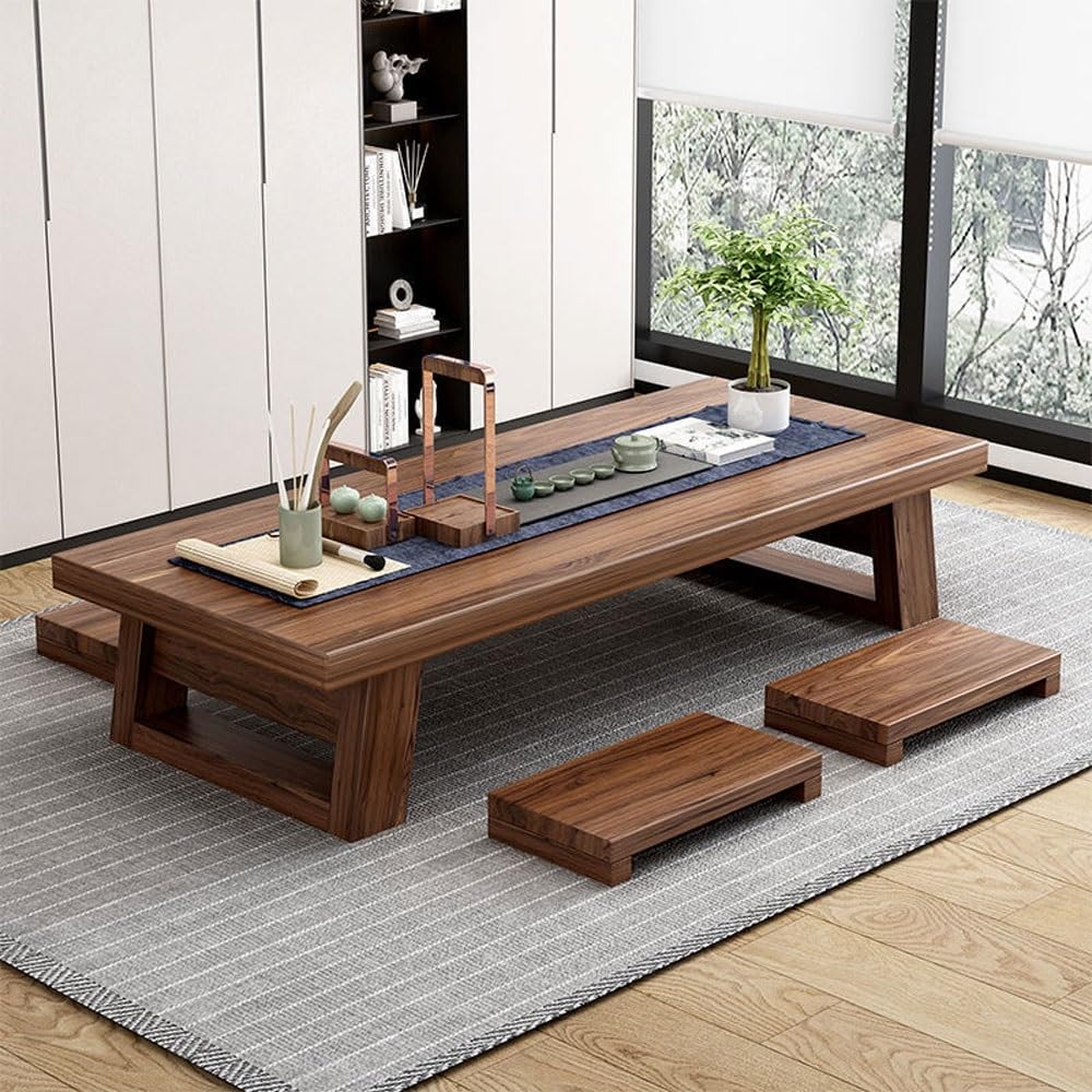 Tavolo da meditazione da pavimento, tavolo basso in legno massello per seduta, tavolo da altare per aree relax casa, design minimalista, ideale per meditazione e relax